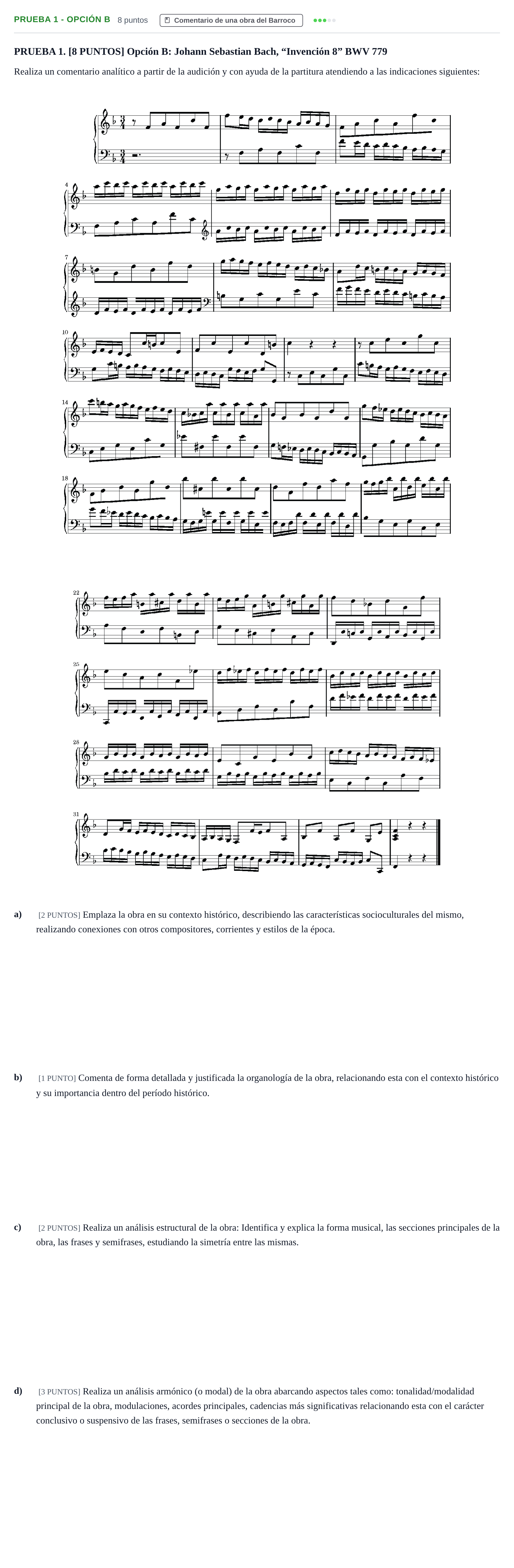 Enunciado: Ejercicio Prueba 1 - Opción B · Análisis Musical II PAU Cantabria Ordinaria 2024