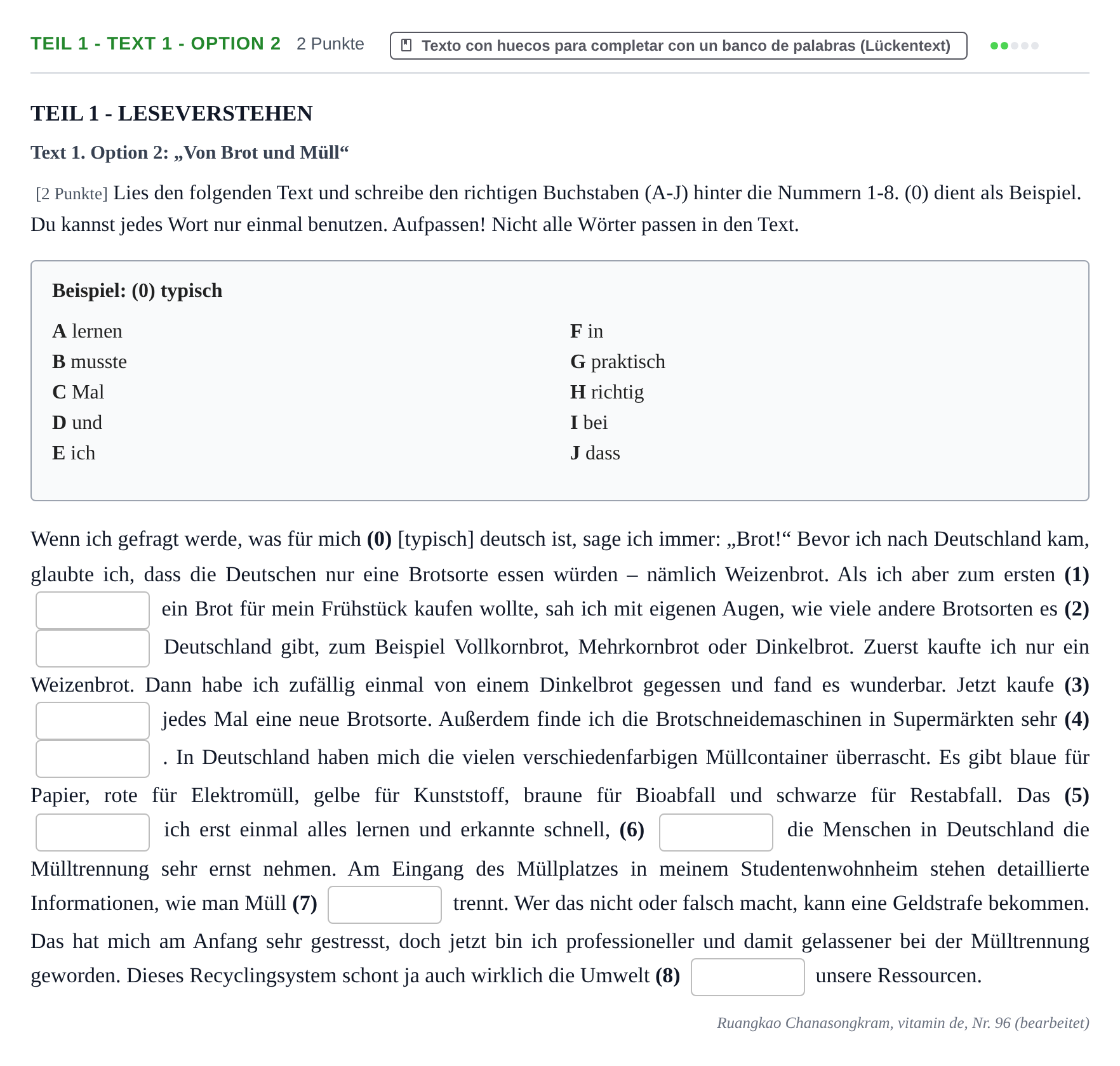 Enunciado: Ejercicio Teil 1 - Text 1 - Option 2 · Alemán PAU Cantabria Ordinaria 2024