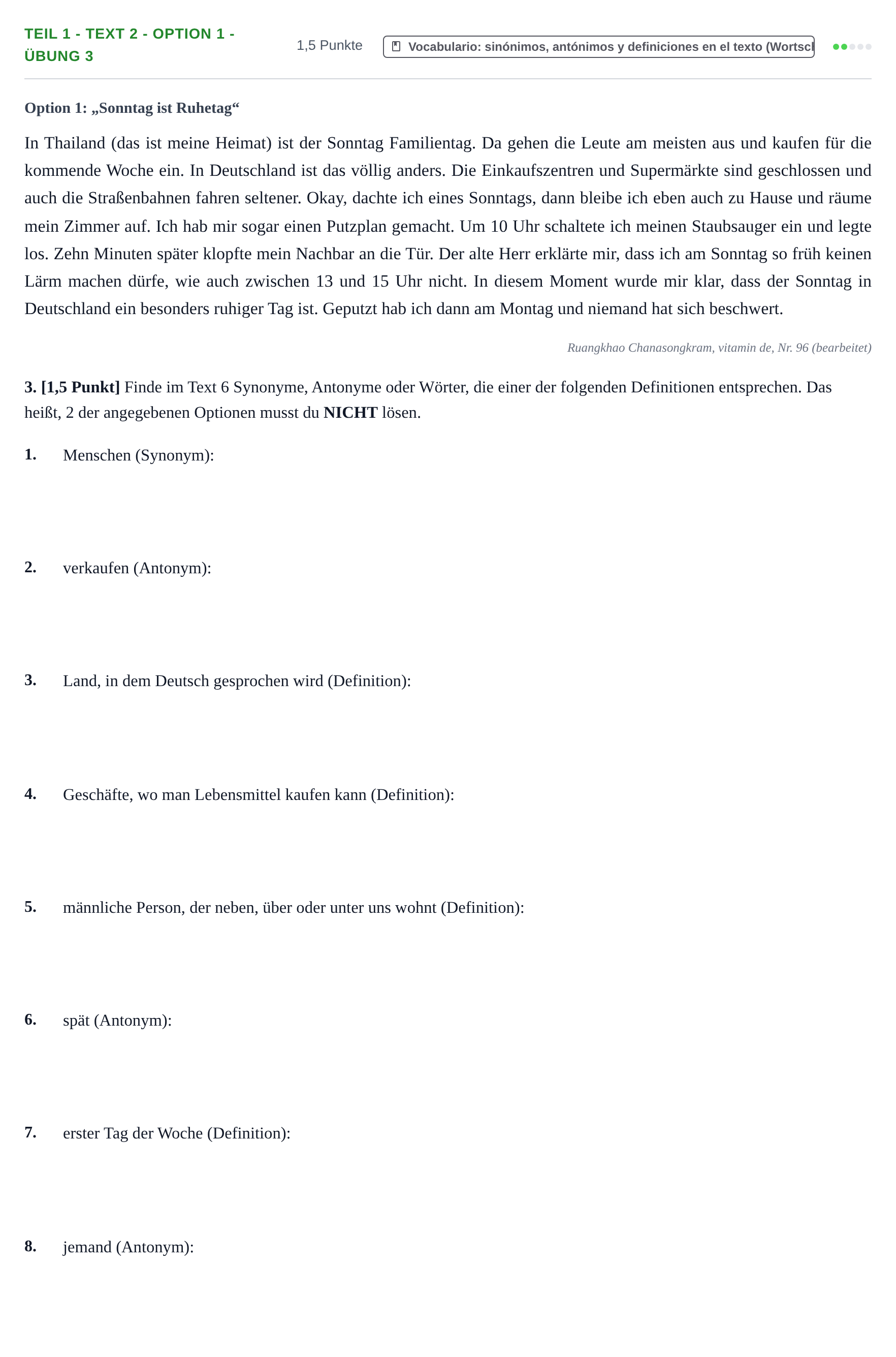 Enunciado: Ejercicio Teil 1 - Text 2 - Option 1 - Übung 3 · Alemán PAU Cantabria Ordinaria 2024