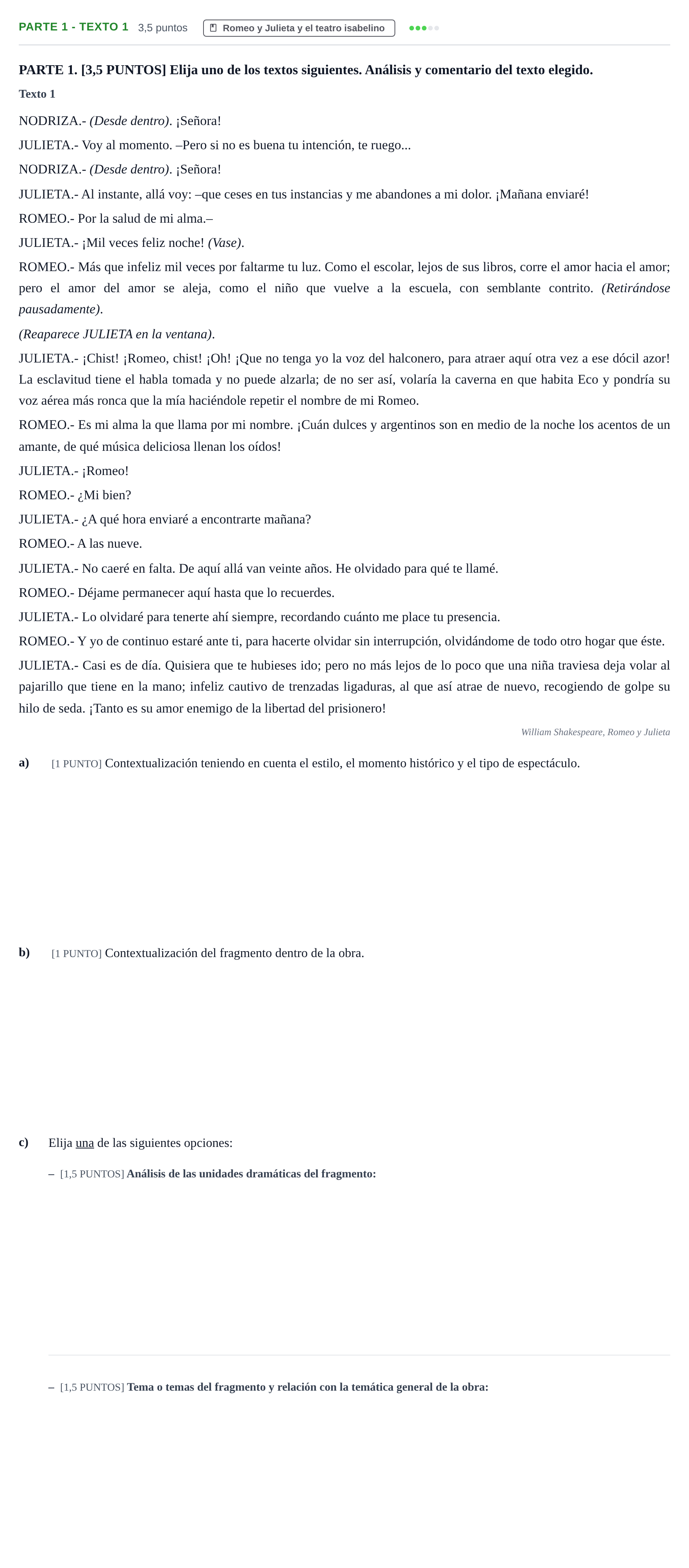 Enunciado: Ejercicio Parte 1 - Texto 1 · Artes Escénicas PAU Cantabria Extraordinaria 2024