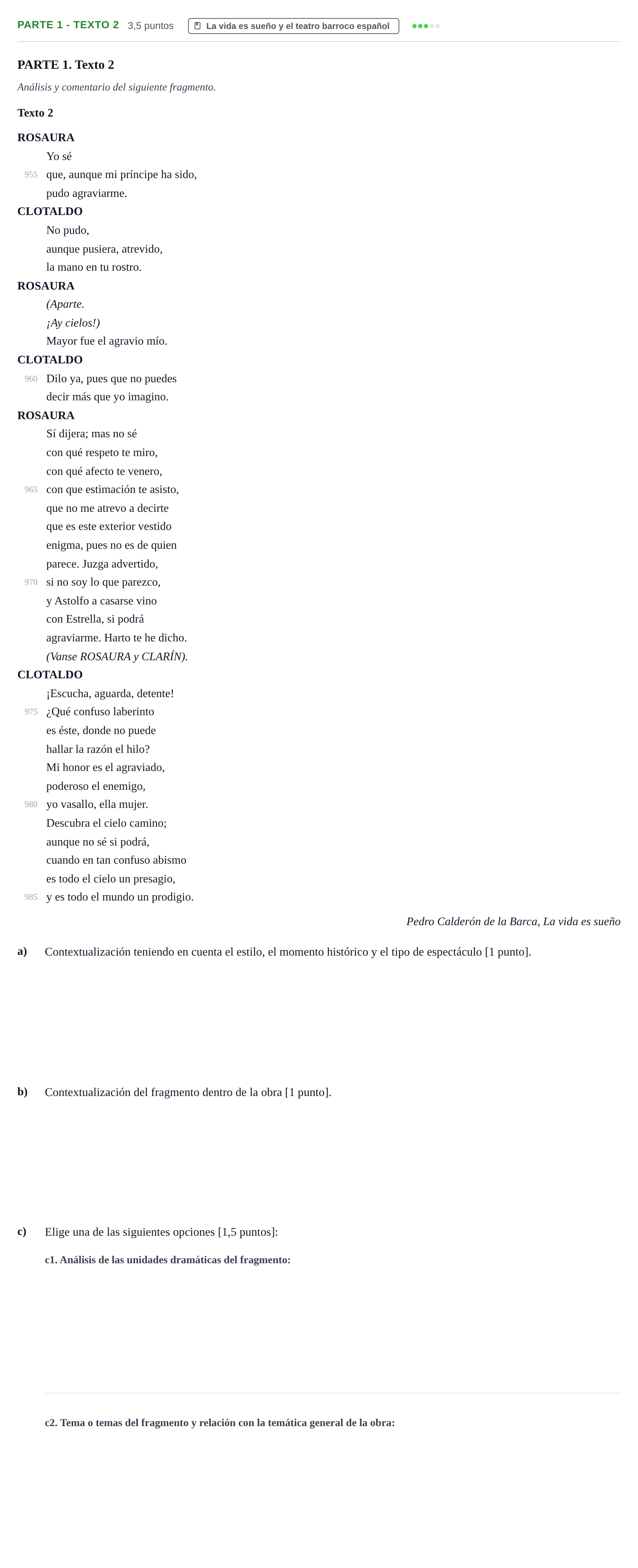Enunciado: Ejercicio Parte 1 - Texto 2 · Artes Escénicas PAU Cantabria Extraordinaria 2024