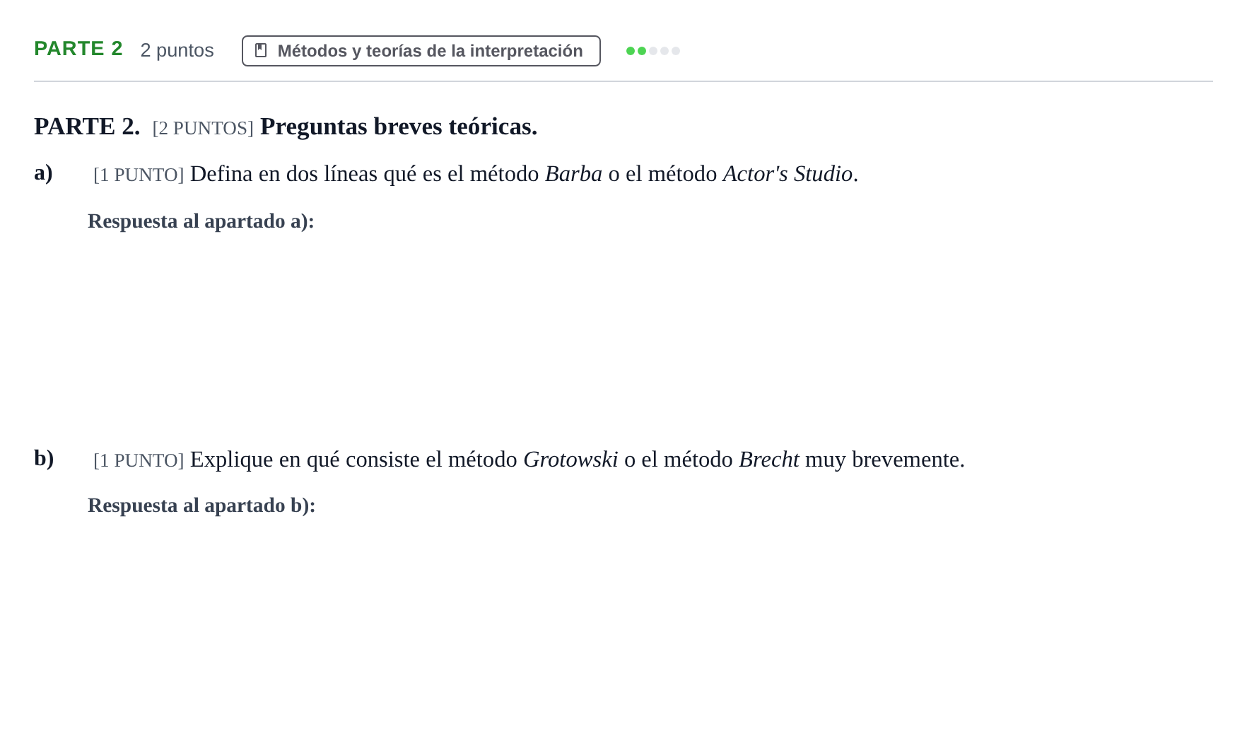 Enunciado: Ejercicio Parte 2 · Artes Escénicas PAU Cantabria Extraordinaria 2024