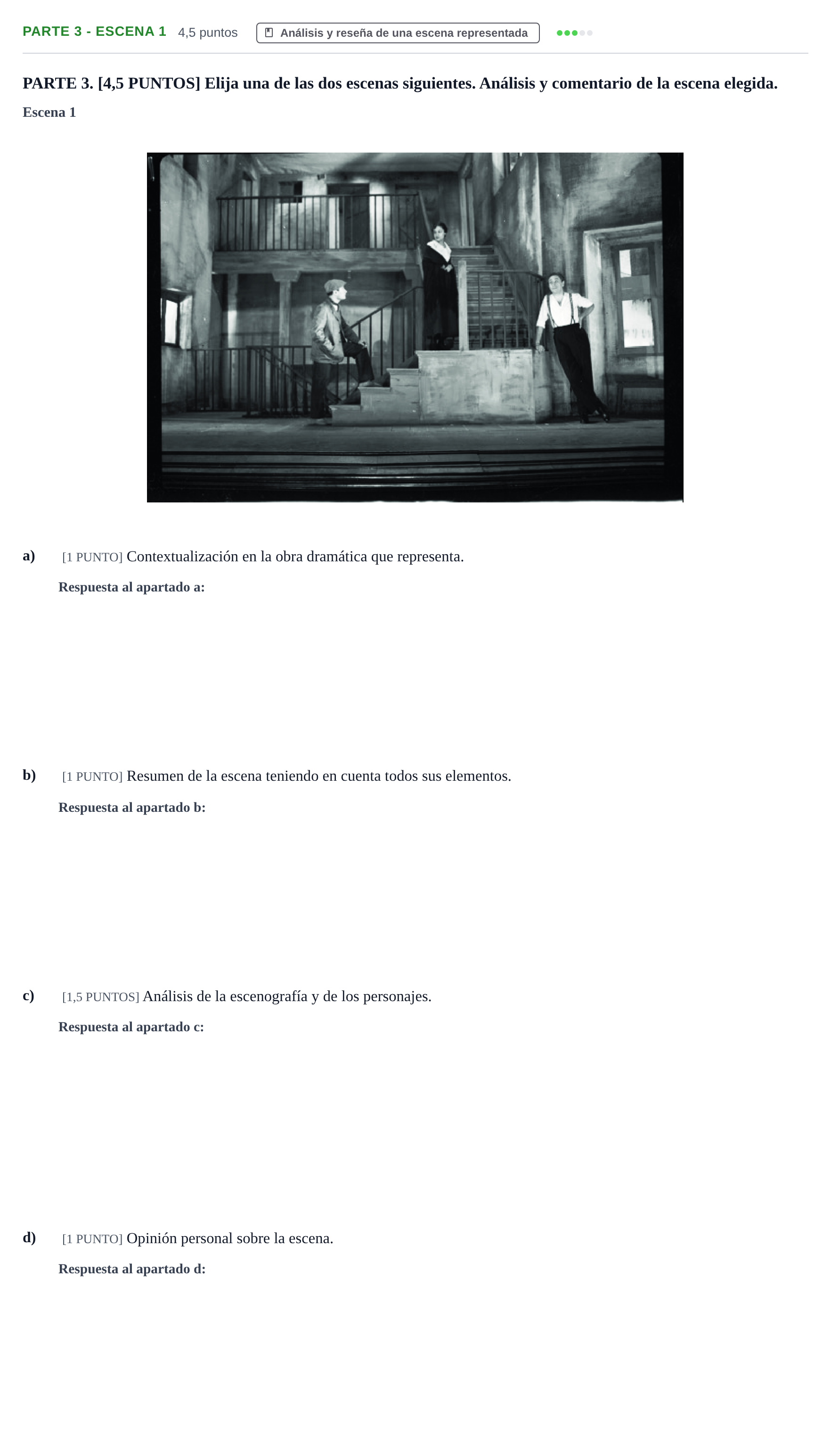 Enunciado: Ejercicio Parte 3 - Escena 1 · Artes Escénicas PAU Cantabria Extraordinaria 2024