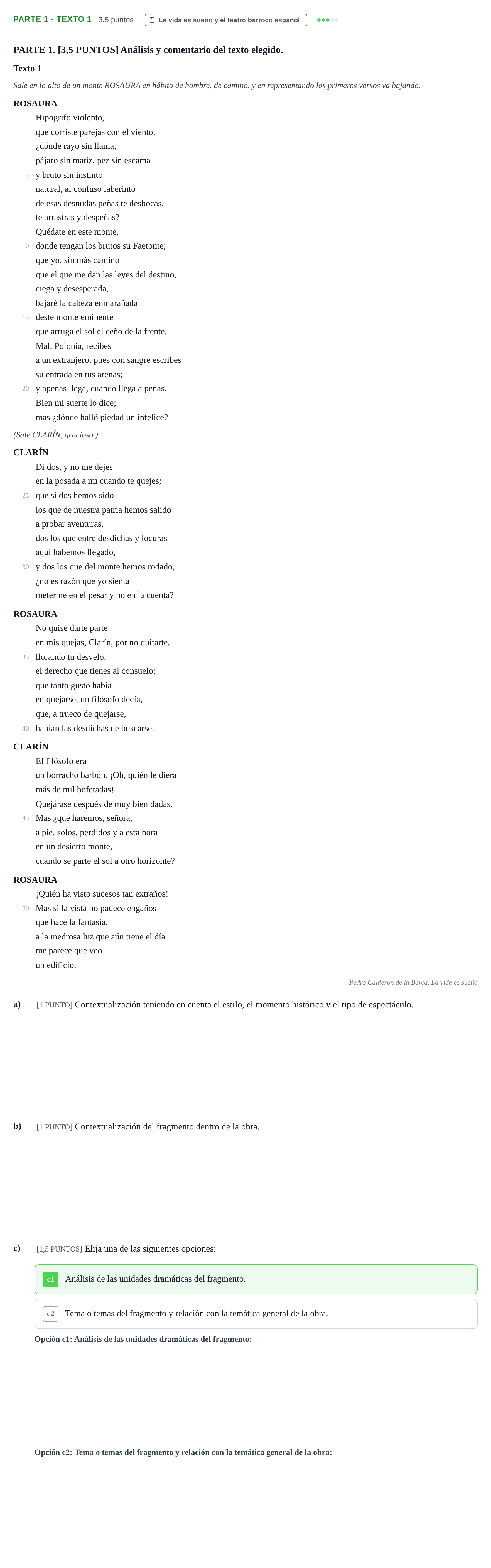 Enunciado: Ejercicio Parte 1 - Texto 1 · Artes Escénicas PAU Cantabria Ordinaria 2024
