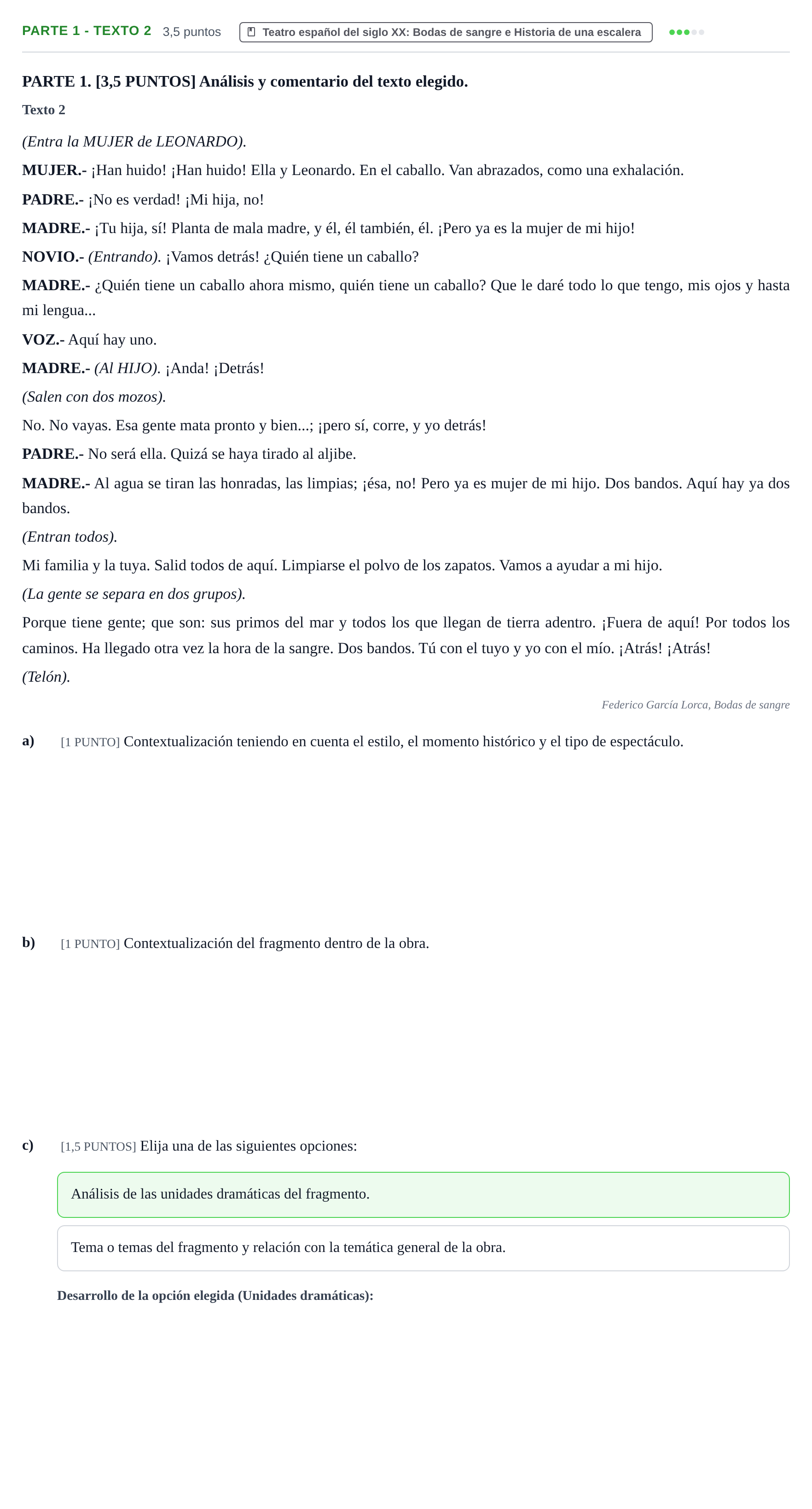 Enunciado: Ejercicio Parte 1 - Texto 2 · Artes Escénicas PAU Cantabria Ordinaria 2024