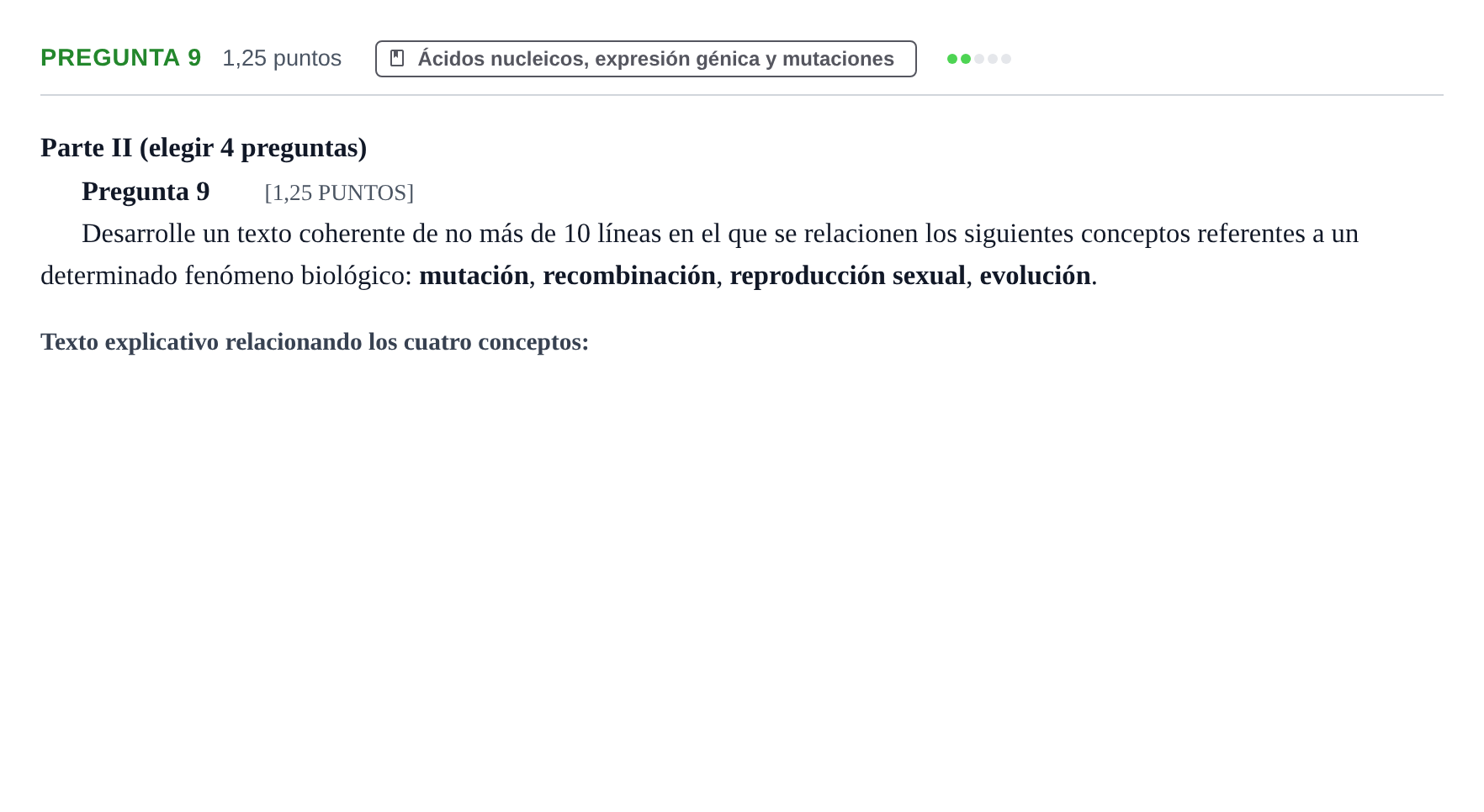 Enunciado: Pregunta 9 · Biología PAU Cantabria Extraordinaria 2024