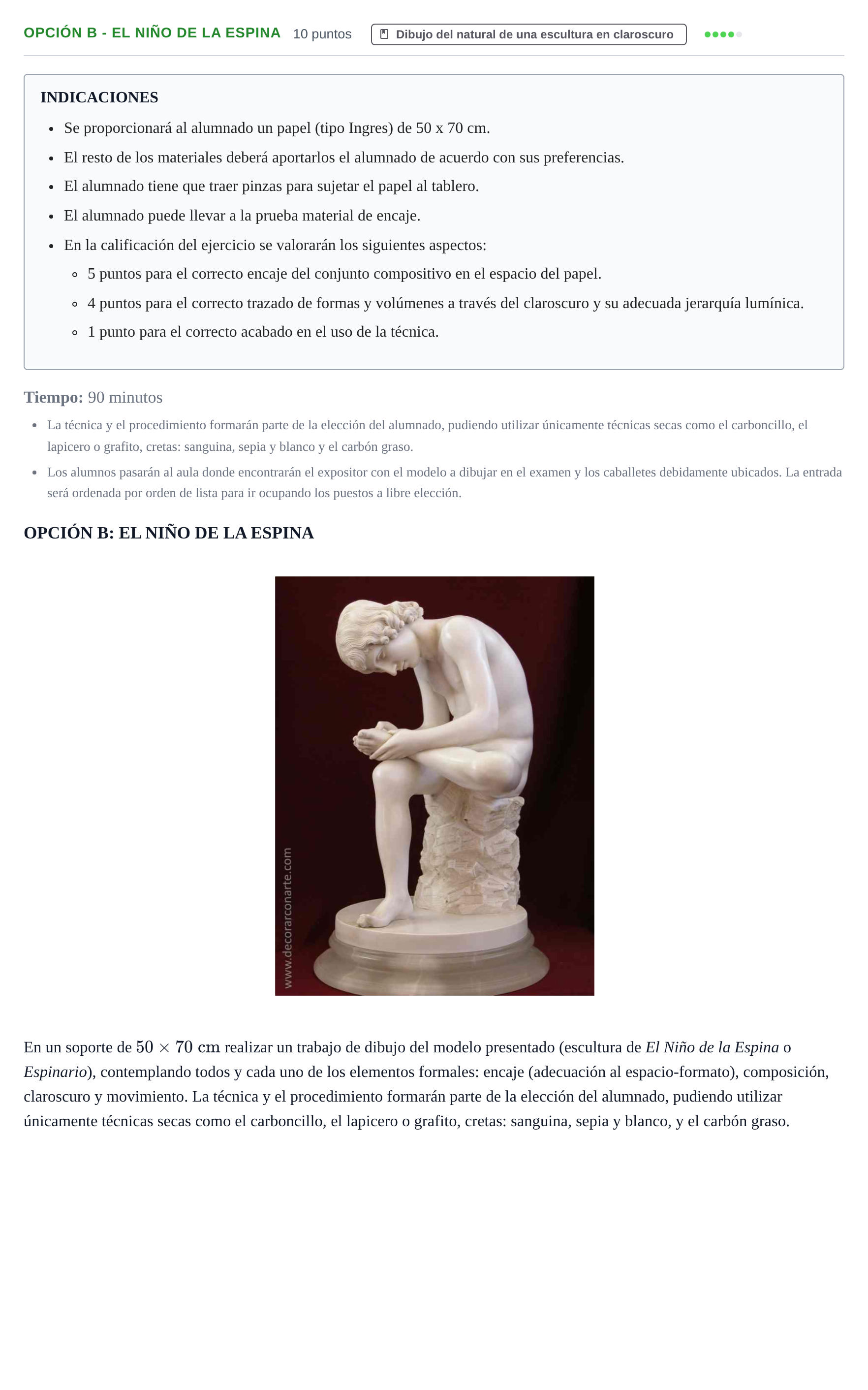 Enunciado: Opción B - El Niño de la Espina · Dibujo Artístico II PAU Cantabria Ordinaria 2024