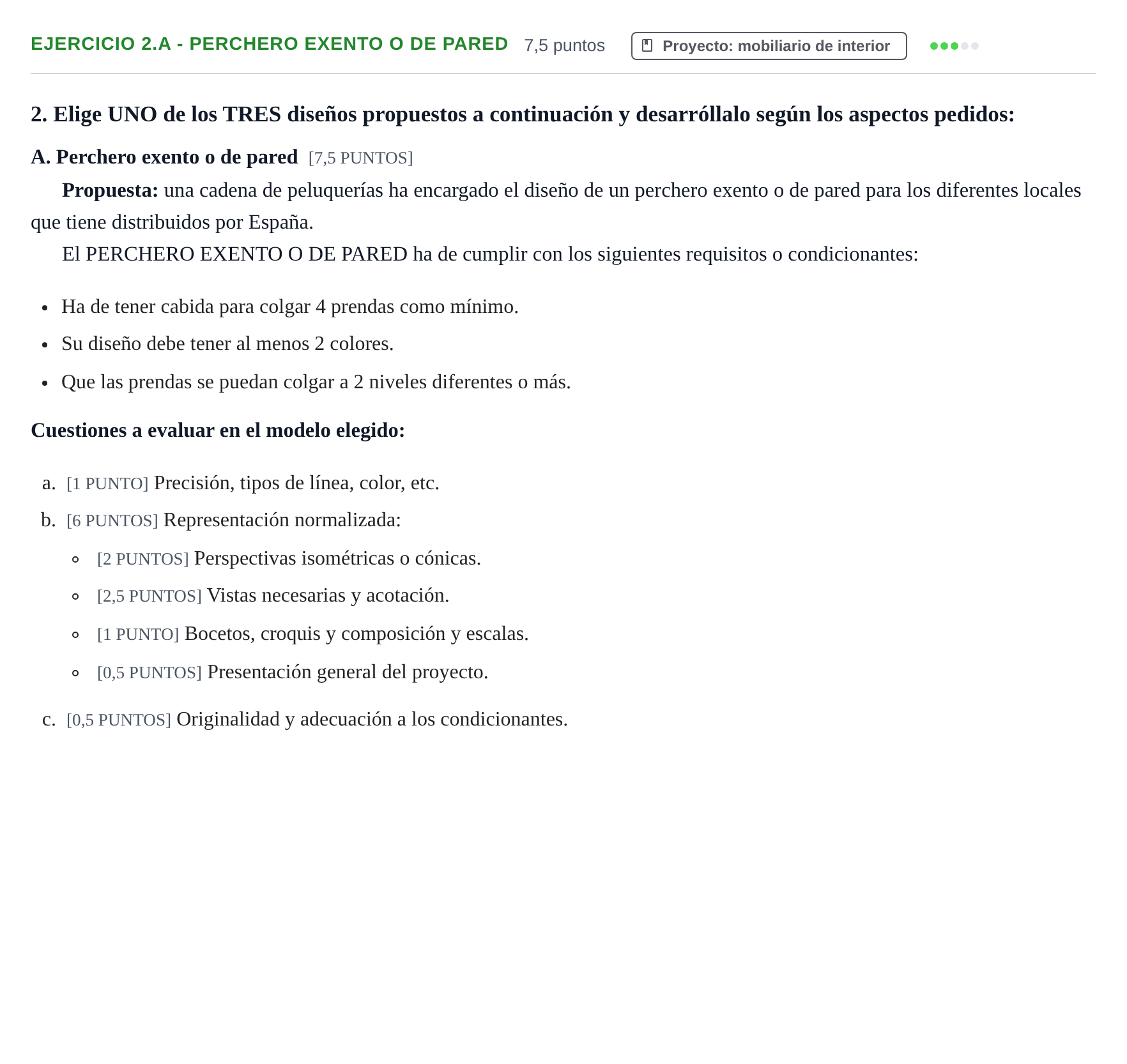 Enunciado: Ejercicio 2.A - Perchero exento o de pared · Diseño PAU Cantabria Extraordinaria 2024