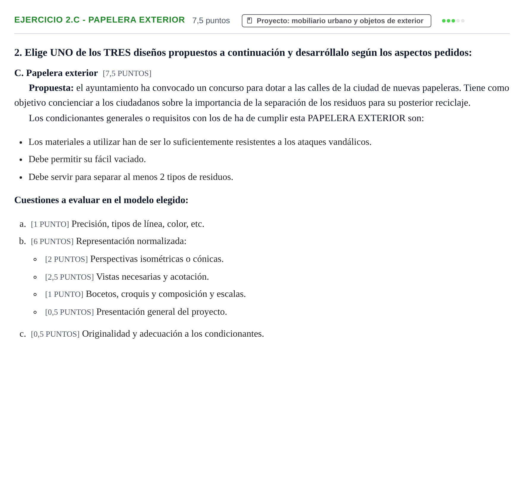 Enunciado: Ejercicio 2.C - Papelera exterior · Diseño PAU Cantabria Extraordinaria 2024