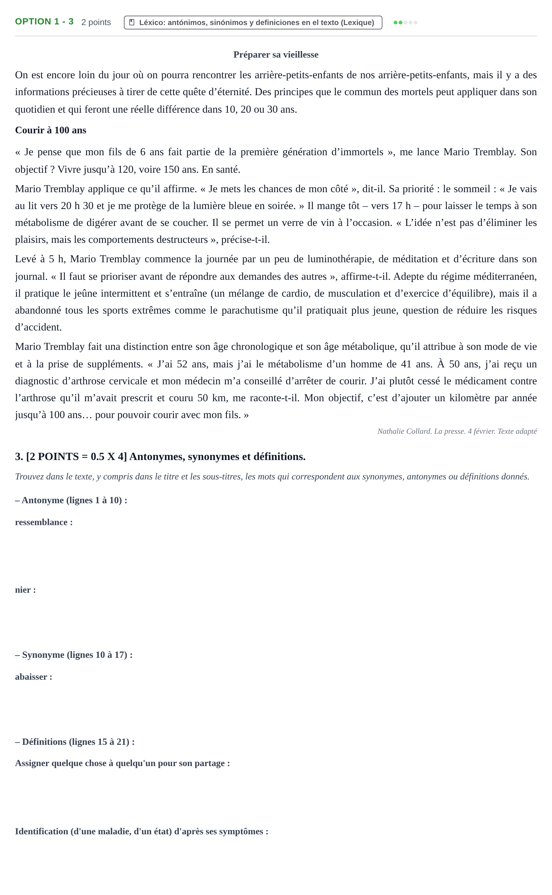 Enunciado: Ejercicio Option 1 - 3 · Francés PAU Cantabria Extraordinaria 2024