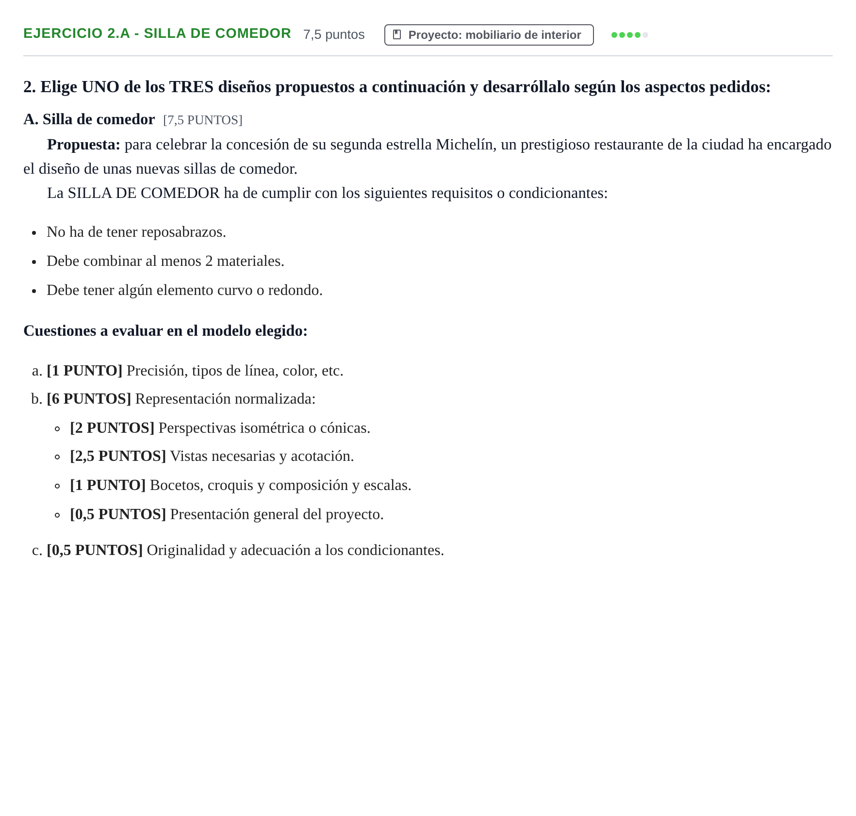 Enunciado: Ejercicio 2.A - Silla de comedor · Diseño PAU Cantabria Ordinaria 2024