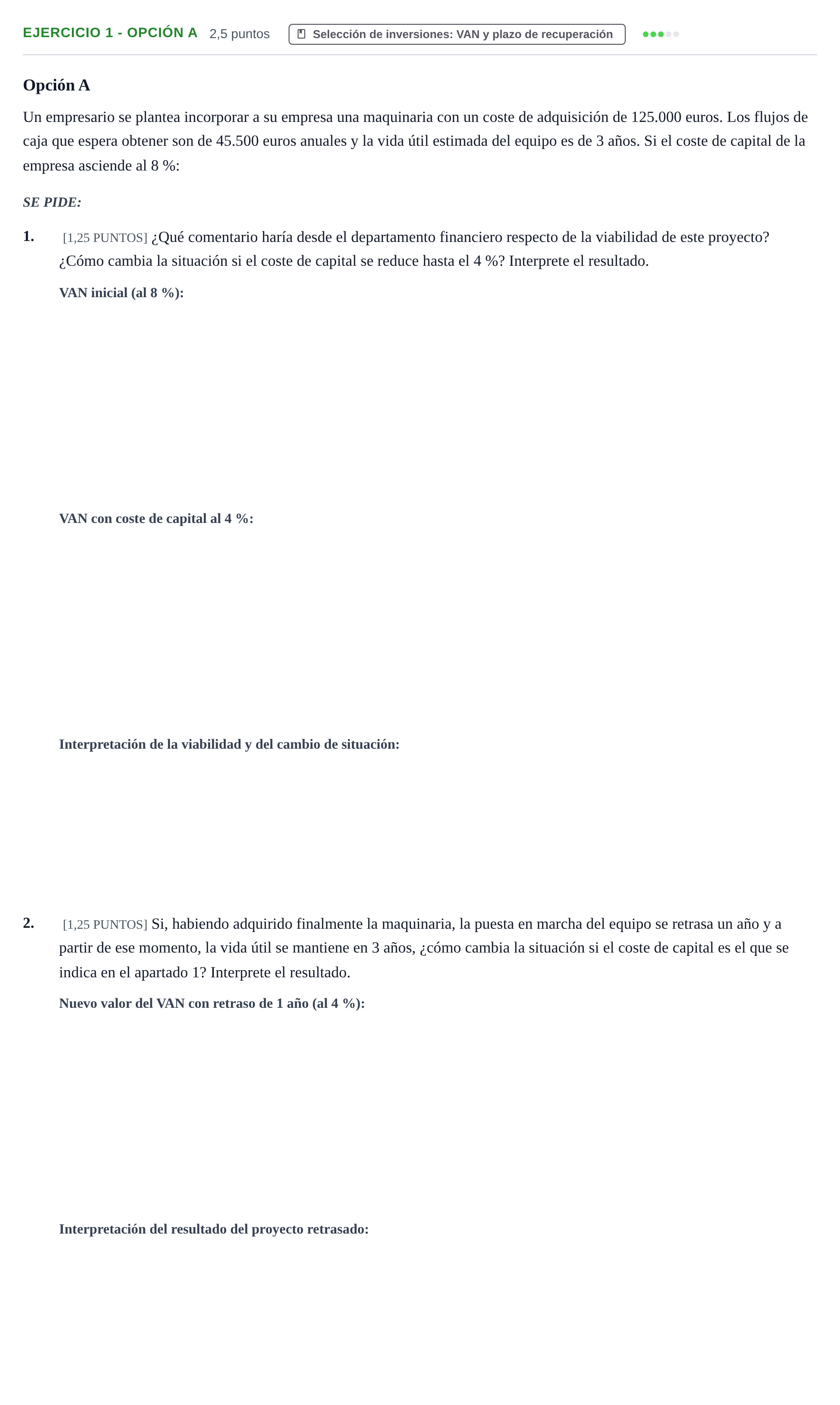 Enunciado: Ejercicio 1 - Opción A · Empresa y Diseño de Modelos de Negocio PAU Cantabria Extraordinaria 2024