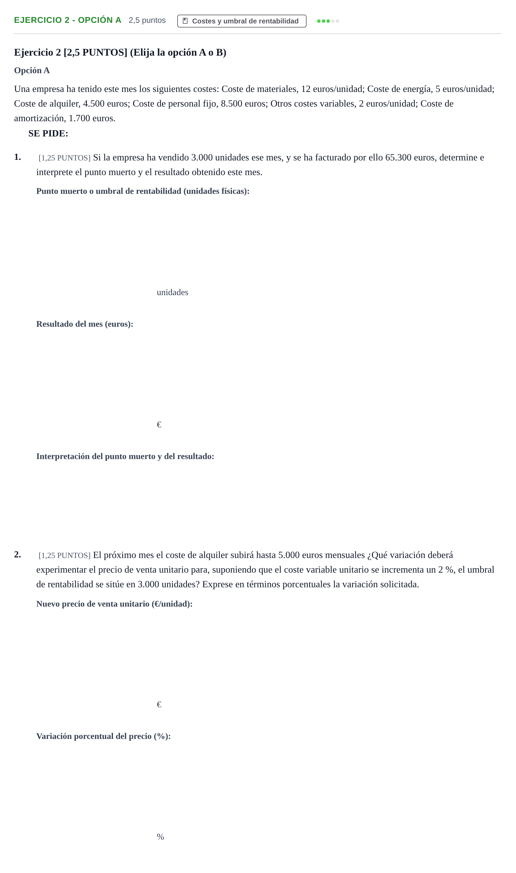 Enunciado: Ejercicio 2 - Opción A · Empresa y Diseño de Modelos de Negocio PAU Cantabria Extraordinaria 2024