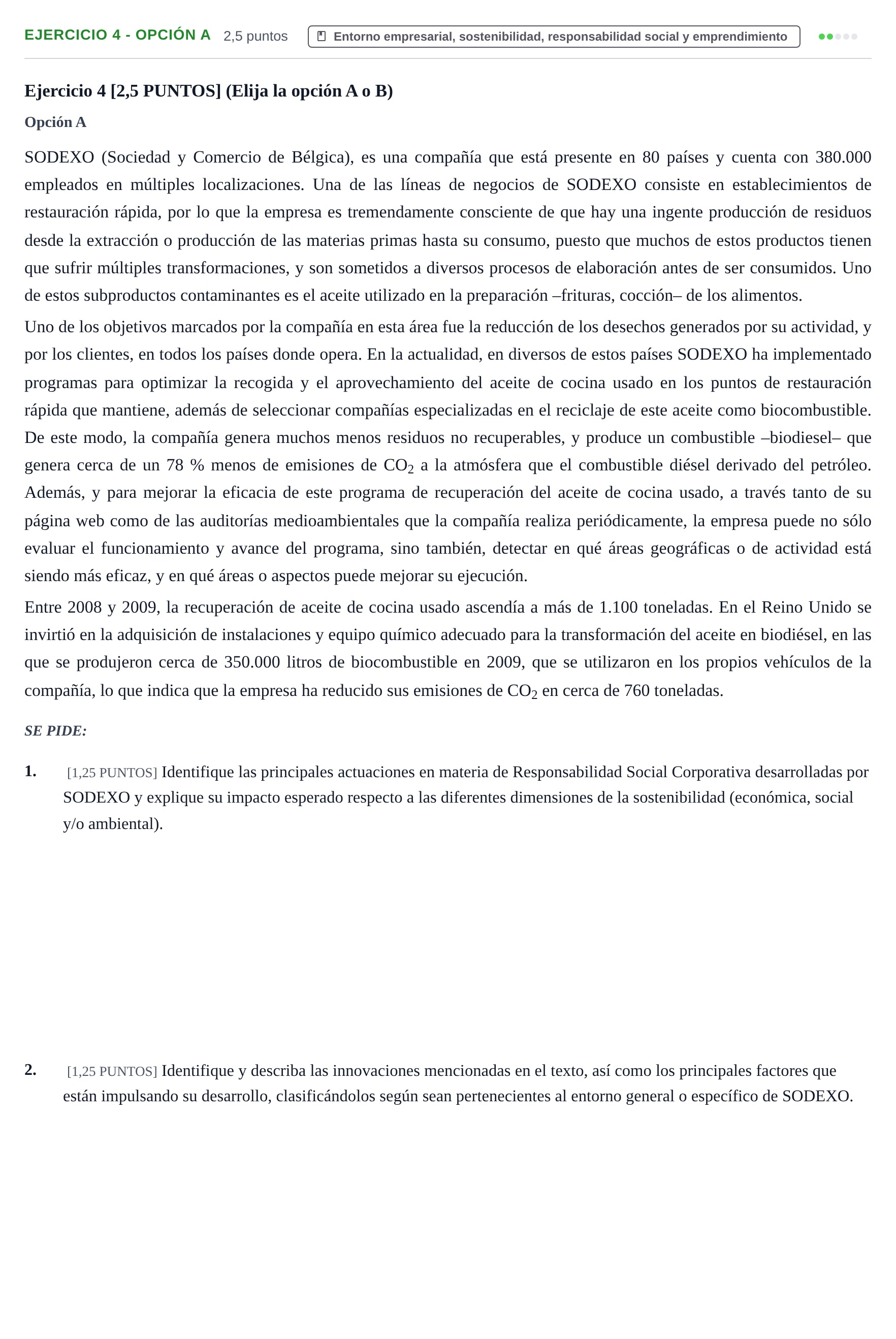 Enunciado: Ejercicio 4 - Opción A · Empresa y Diseño de Modelos de Negocio PAU Cantabria Extraordinaria 2024
