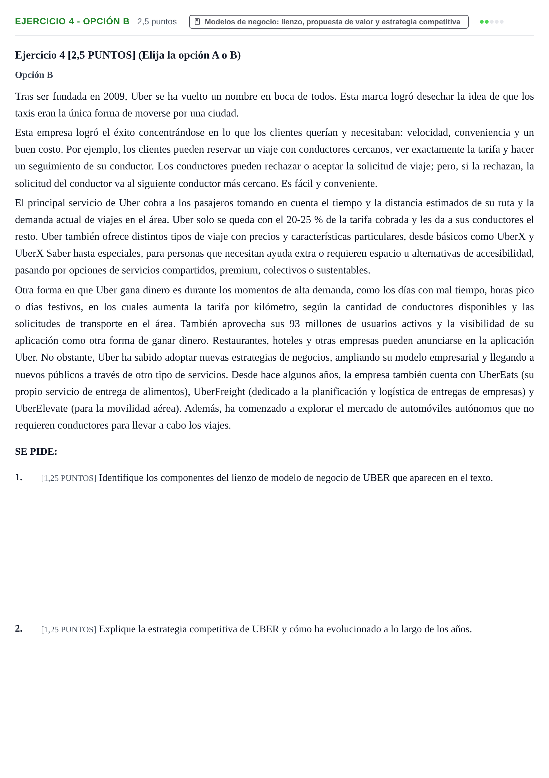 Enunciado: Ejercicio 4 - Opción B · Empresa y Diseño de Modelos de Negocio PAU Cantabria Extraordinaria 2024