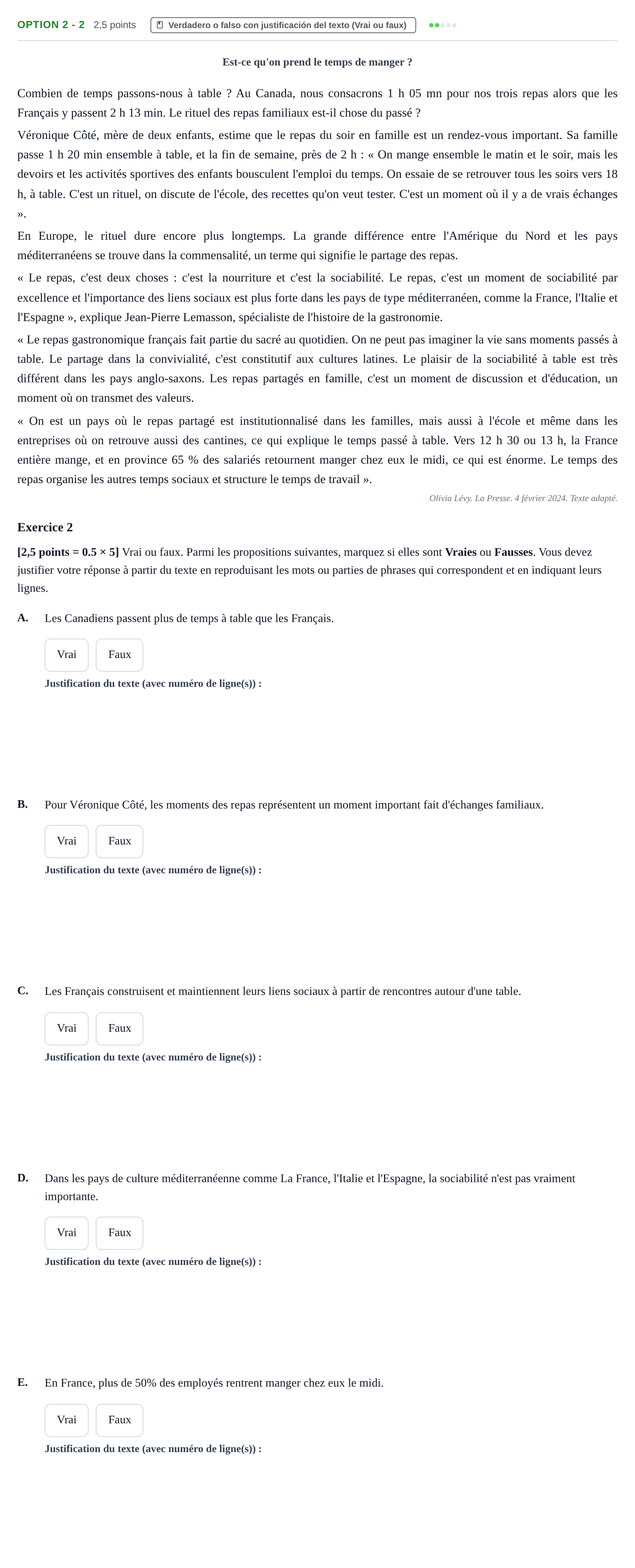 Enunciado: Ejercicio Option 2 - 2 · Francés PAU Cantabria Ordinaria 2024