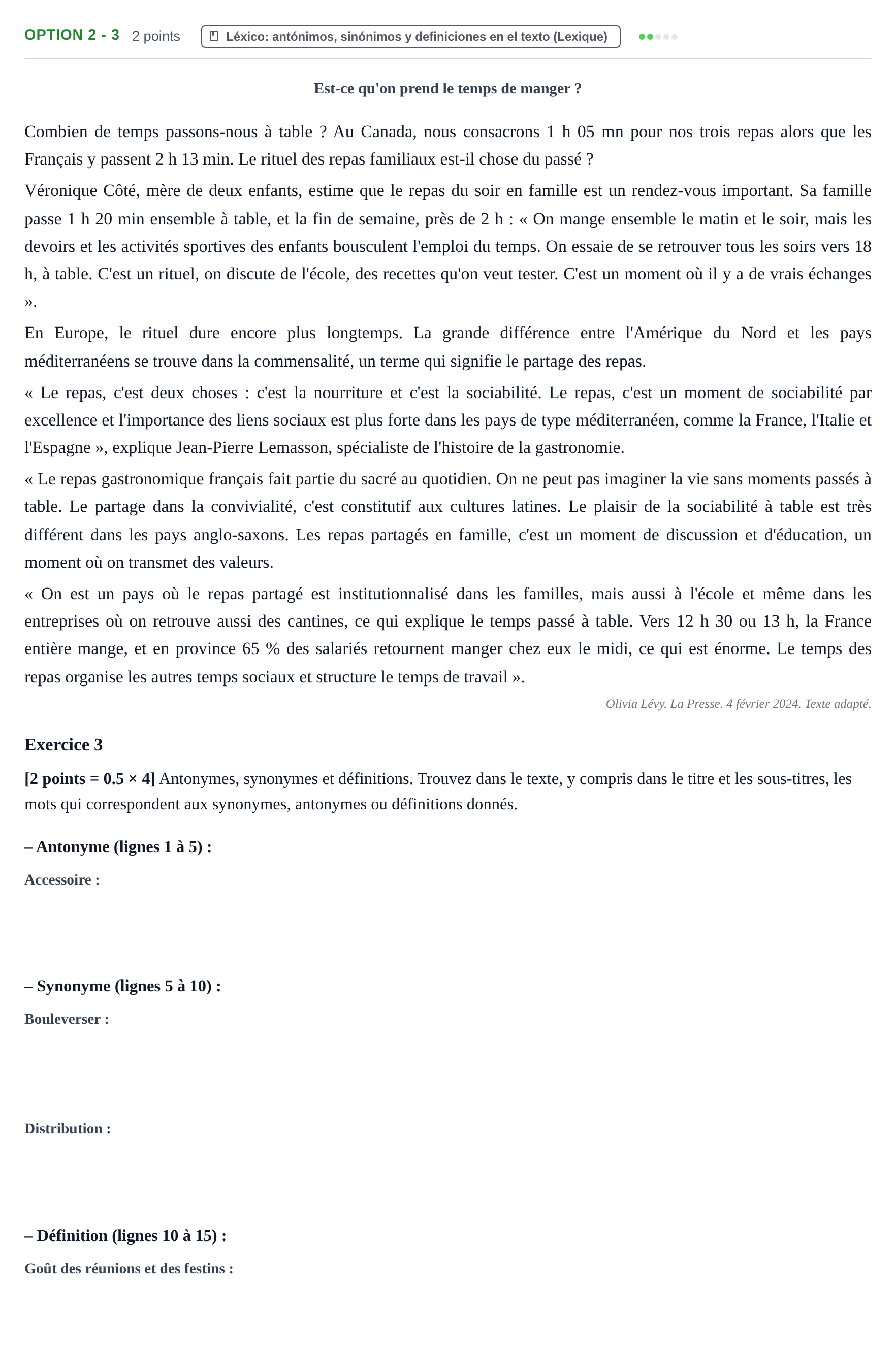 Enunciado: Ejercicio Option 2 - 3 · Francés PAU Cantabria Ordinaria 2024