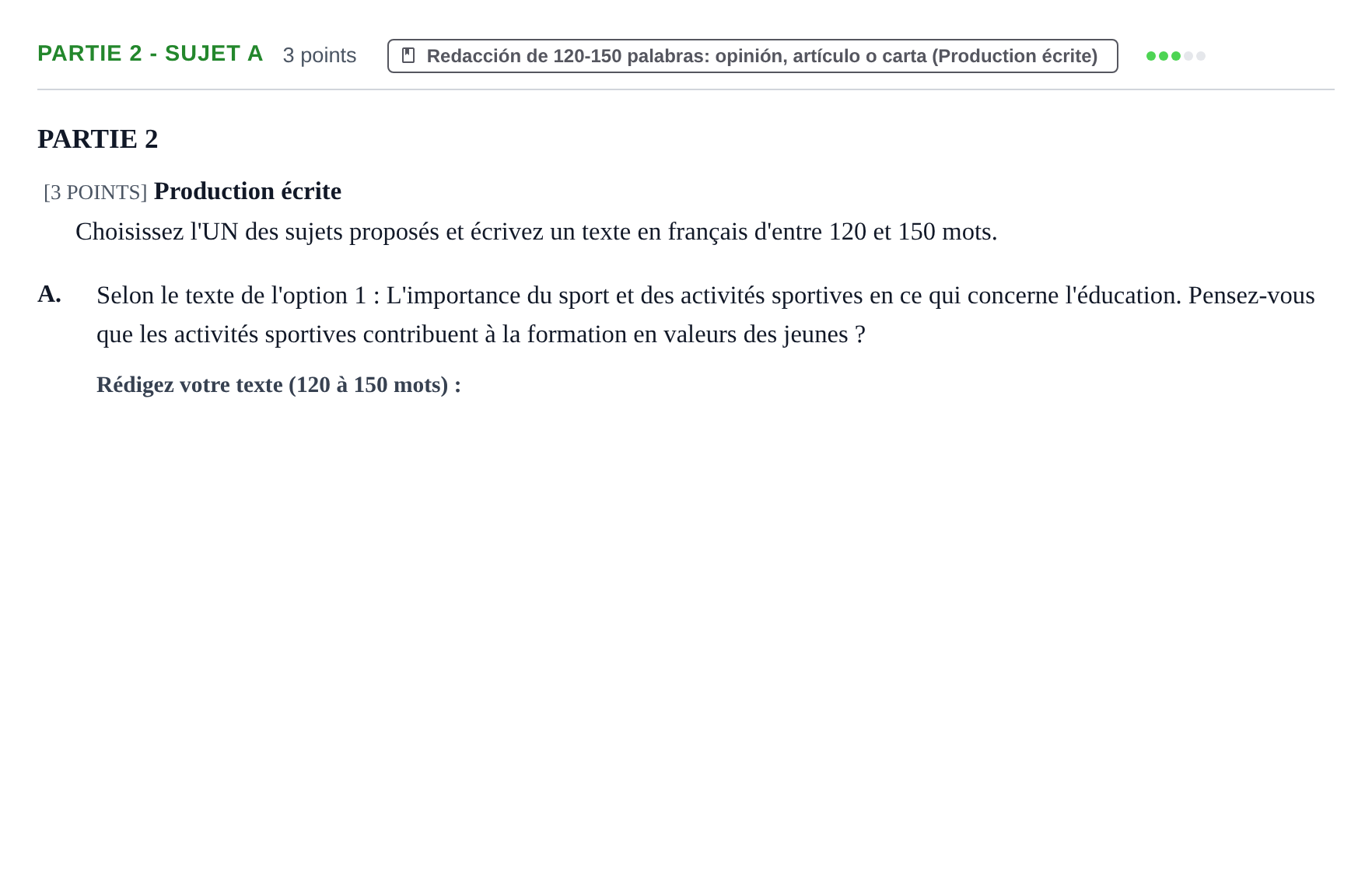 Enunciado: Ejercicio Partie 2 - Sujet A · Francés PAU Cantabria Ordinaria 2024