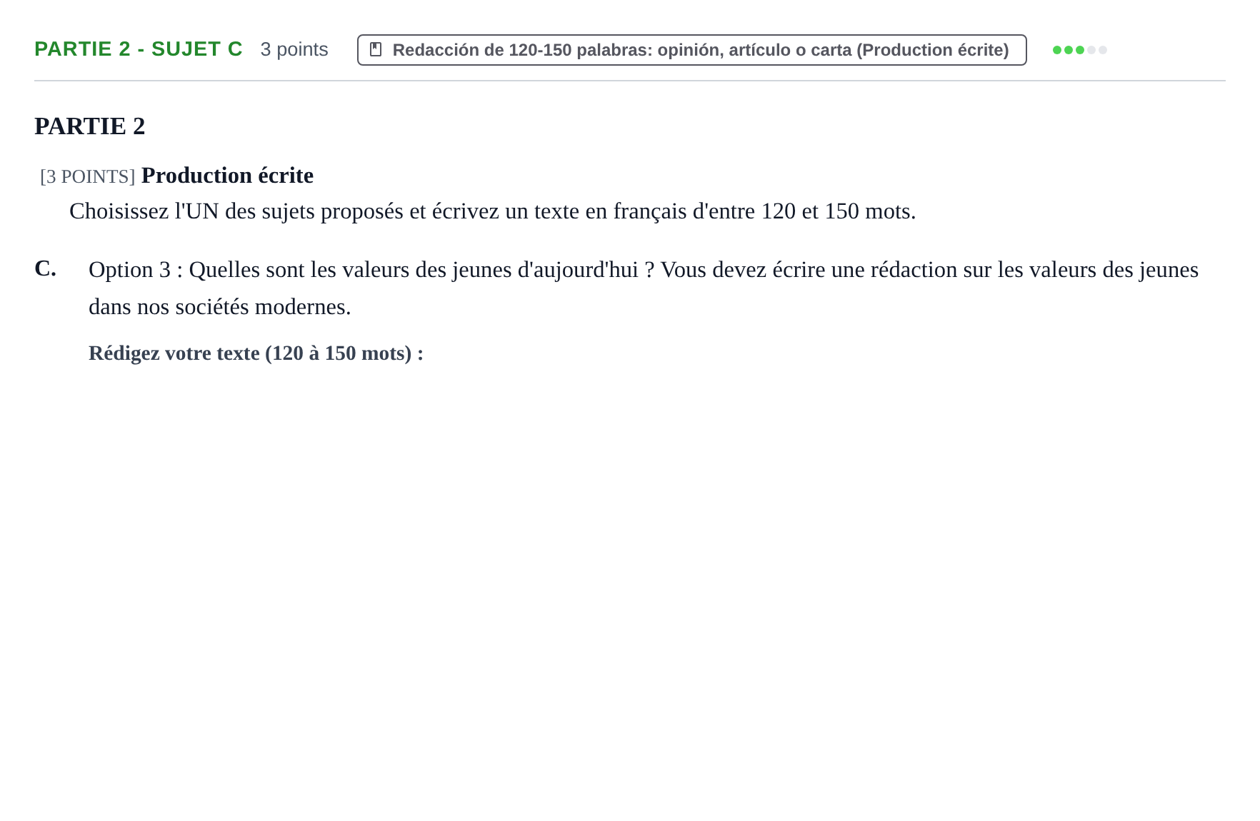 Enunciado: Ejercicio Partie 2 - Sujet C · Francés PAU Cantabria Ordinaria 2024