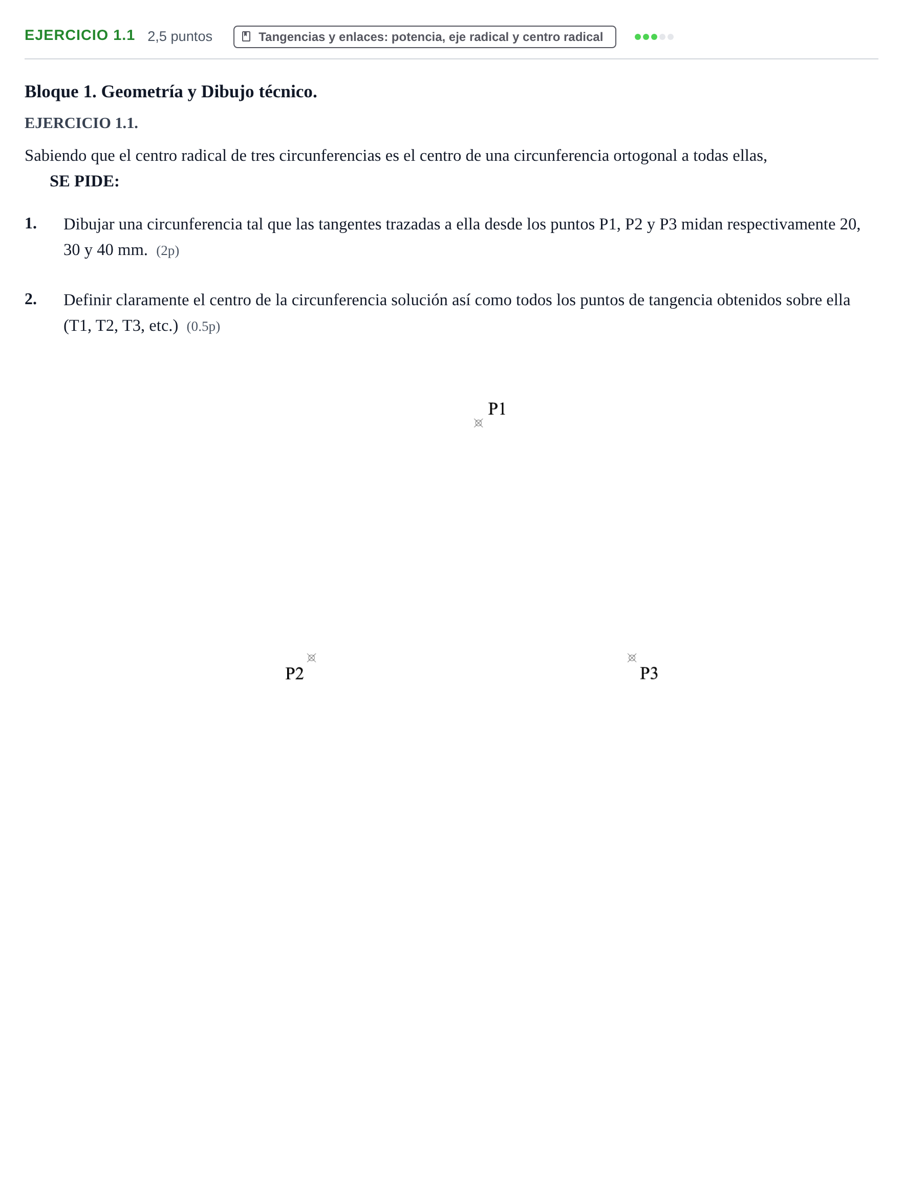 Enunciado: Ejercicio 1.1 · Dibujo técnico II PAU Cantabria Ordinaria 2024