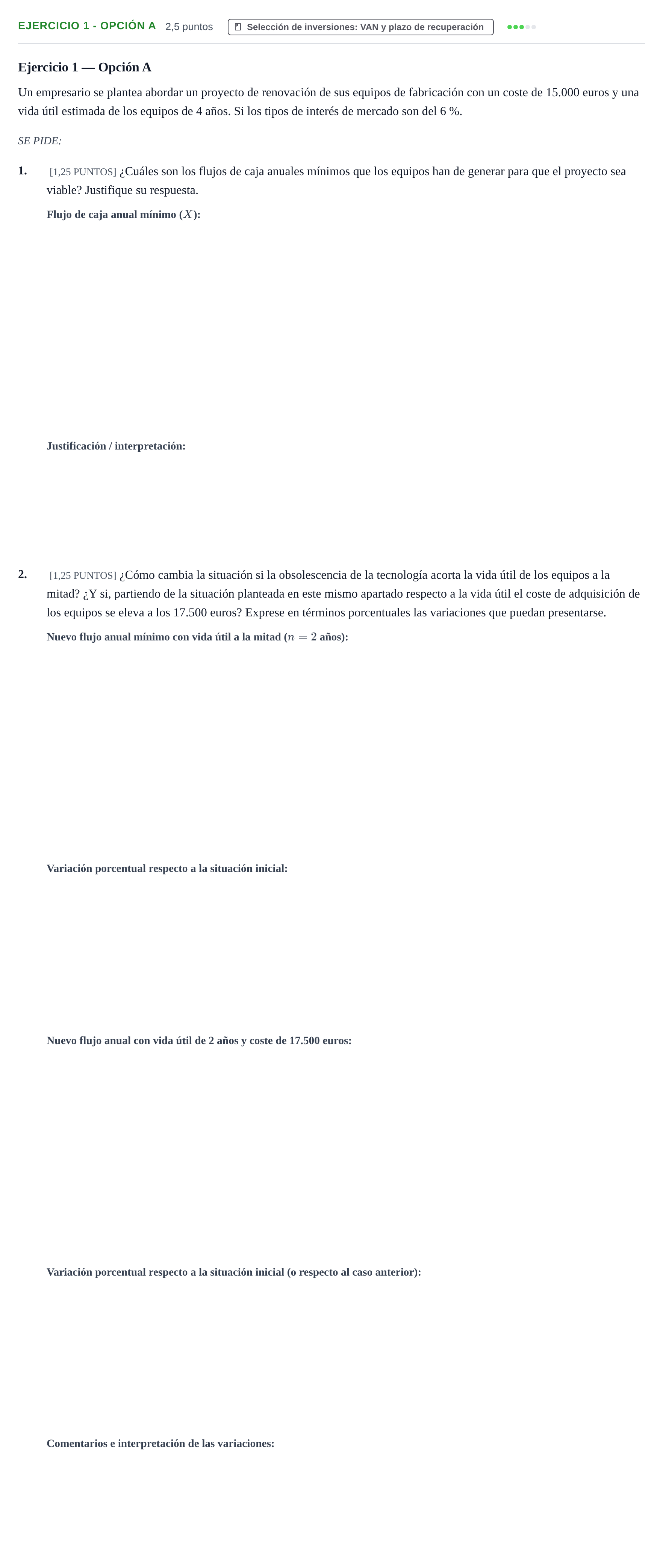 Enunciado: Ejercicio 1 - Opción A · Empresa y Diseño de Modelos de Negocio PAU Cantabria Ordinaria 2024