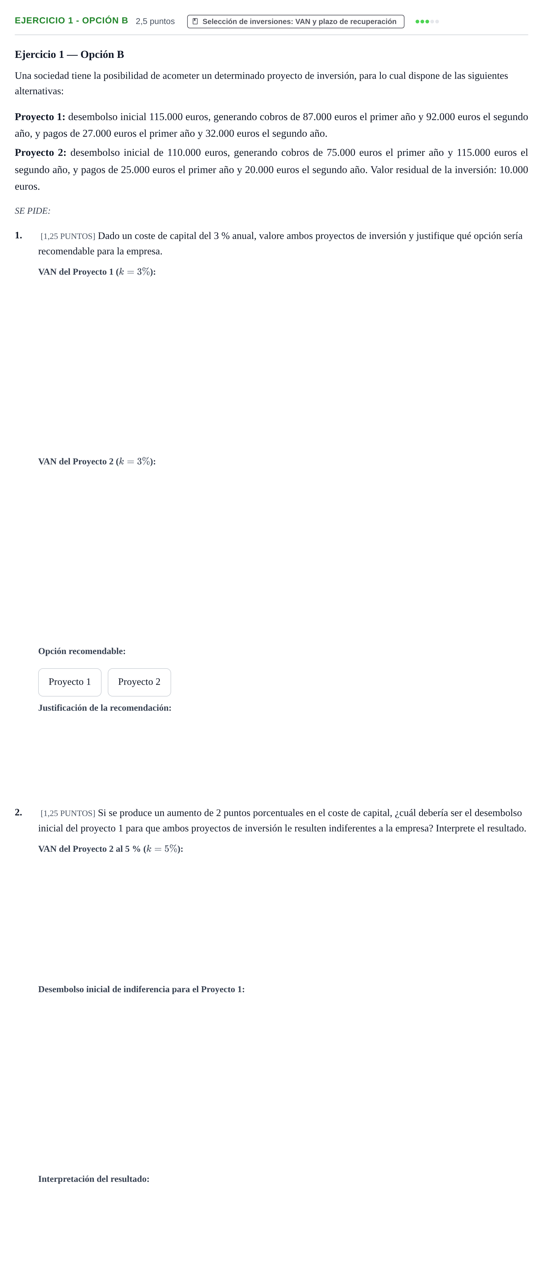 Enunciado: Ejercicio 1 - Opción B · Empresa y Diseño de Modelos de Negocio PAU Cantabria Ordinaria 2024