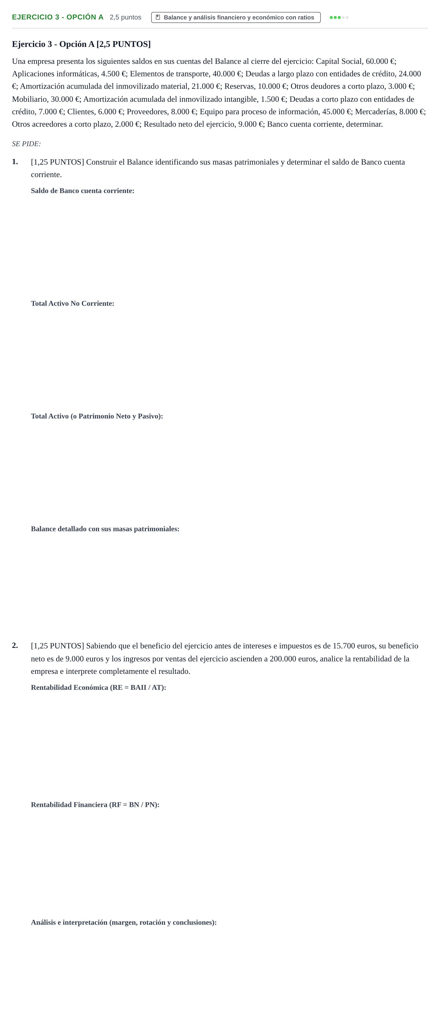 Enunciado: Ejercicio 3 - Opción A · Empresa y Diseño de Modelos de Negocio PAU Cantabria Ordinaria 2024