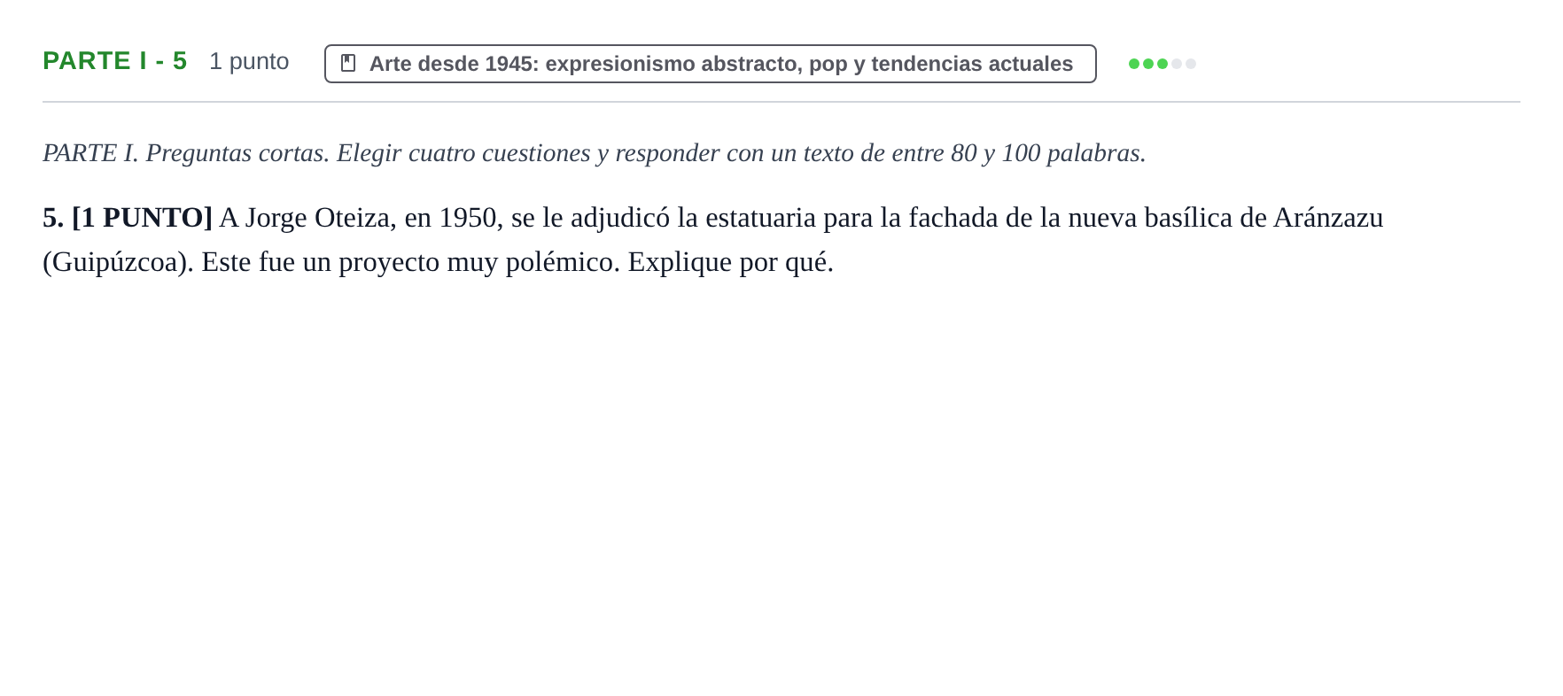 Enunciado: Ejercicio Parte I - 5 · Fundamentos Artísticos PAU Cantabria Extraordinaria (Fundamentos del Arte II) 2024