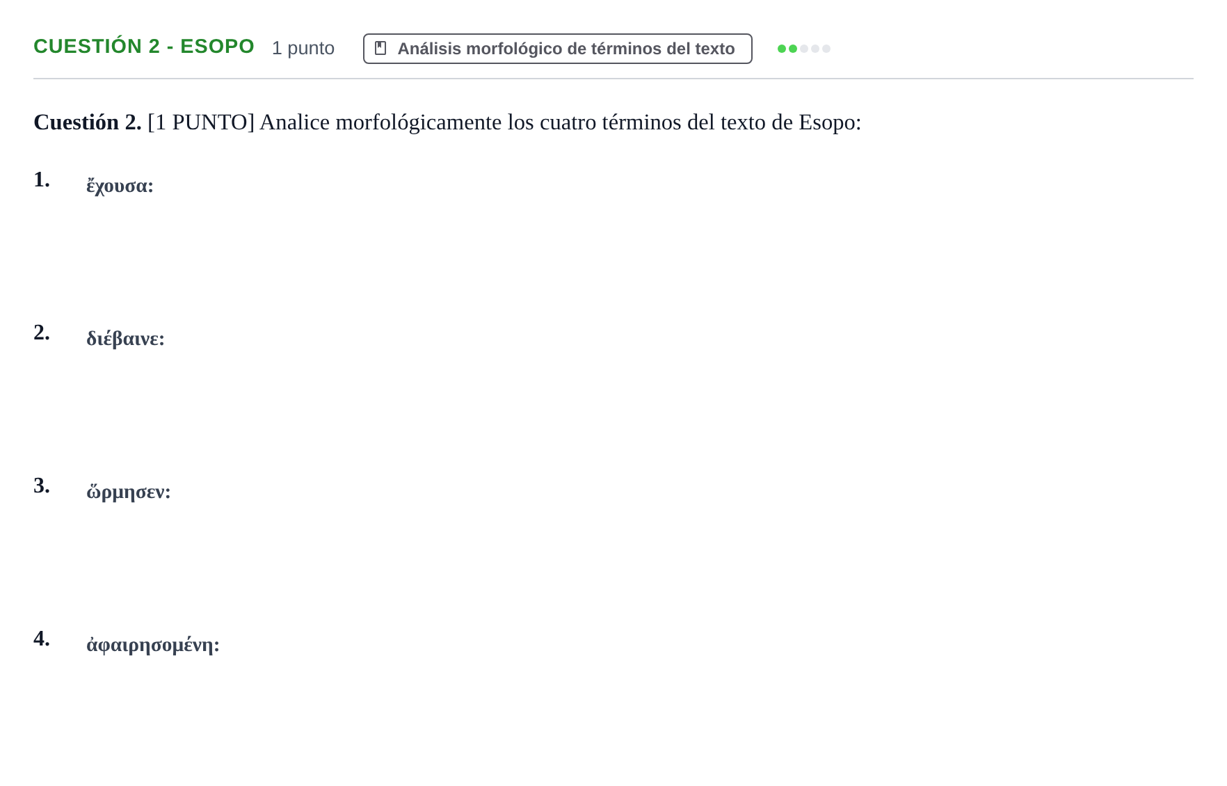 Enunciado: Cuestión 2 - Esopo · Griego II PAU Cantabria Extraordinaria 2024