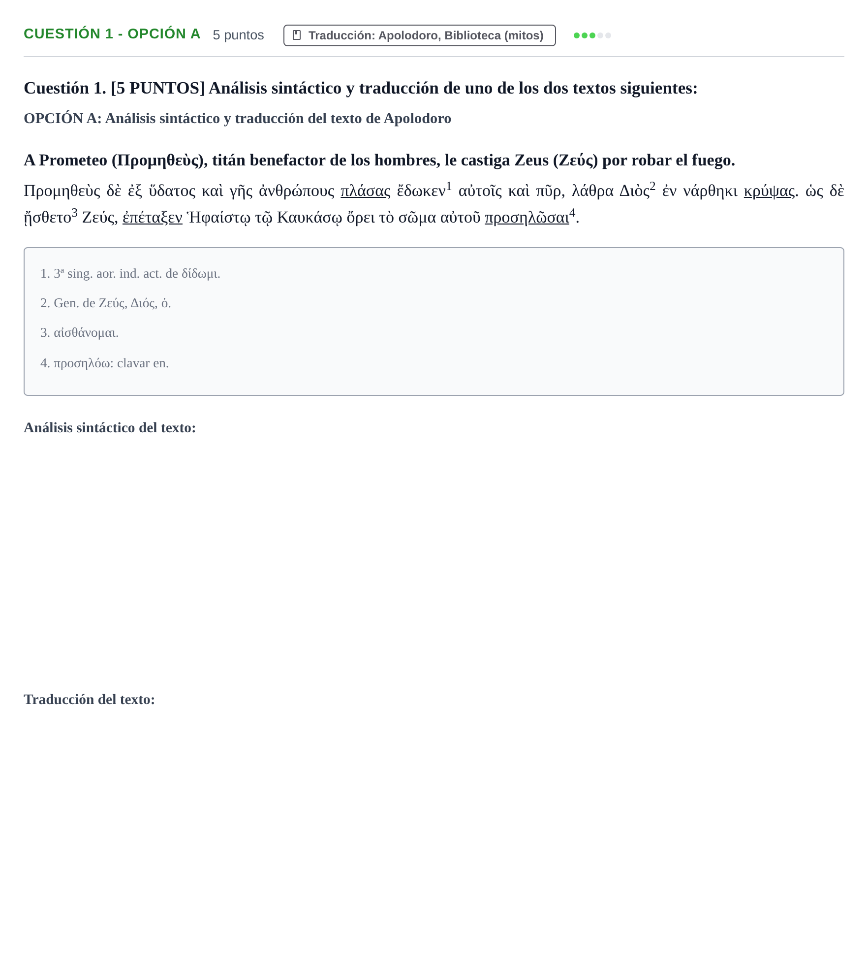Enunciado: Cuestión 1 - Opción A · Griego II PAU Cantabria Ordinaria 2024