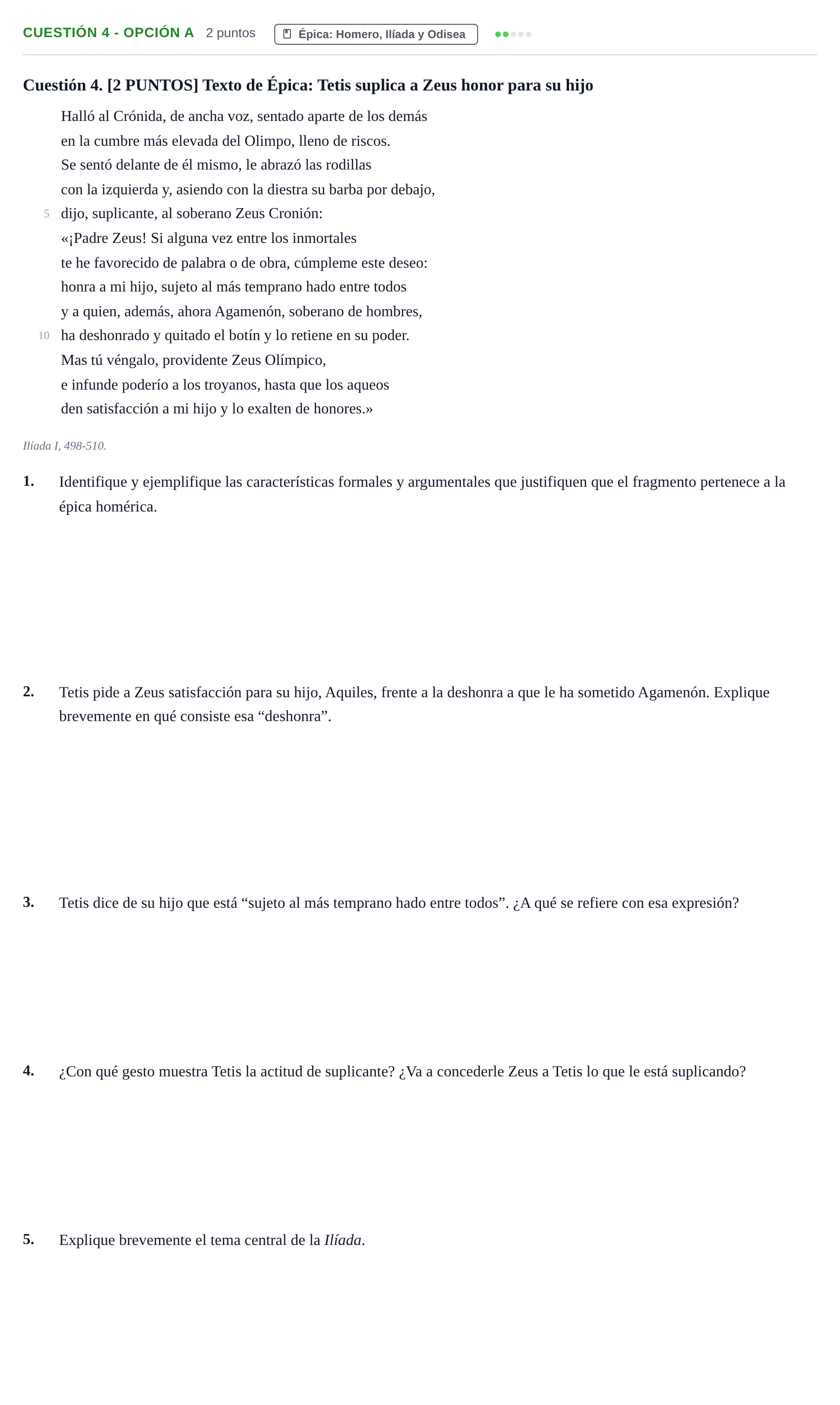 Enunciado: Cuestión 4 - Opción A · Griego II PAU Cantabria Ordinaria 2024