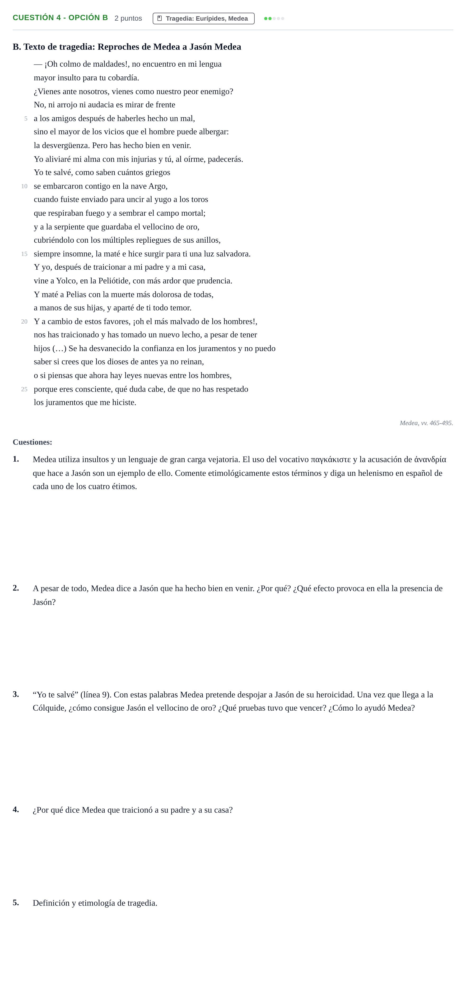 Enunciado: Cuestión 4 - Opción B · Griego II PAU Cantabria Ordinaria 2024