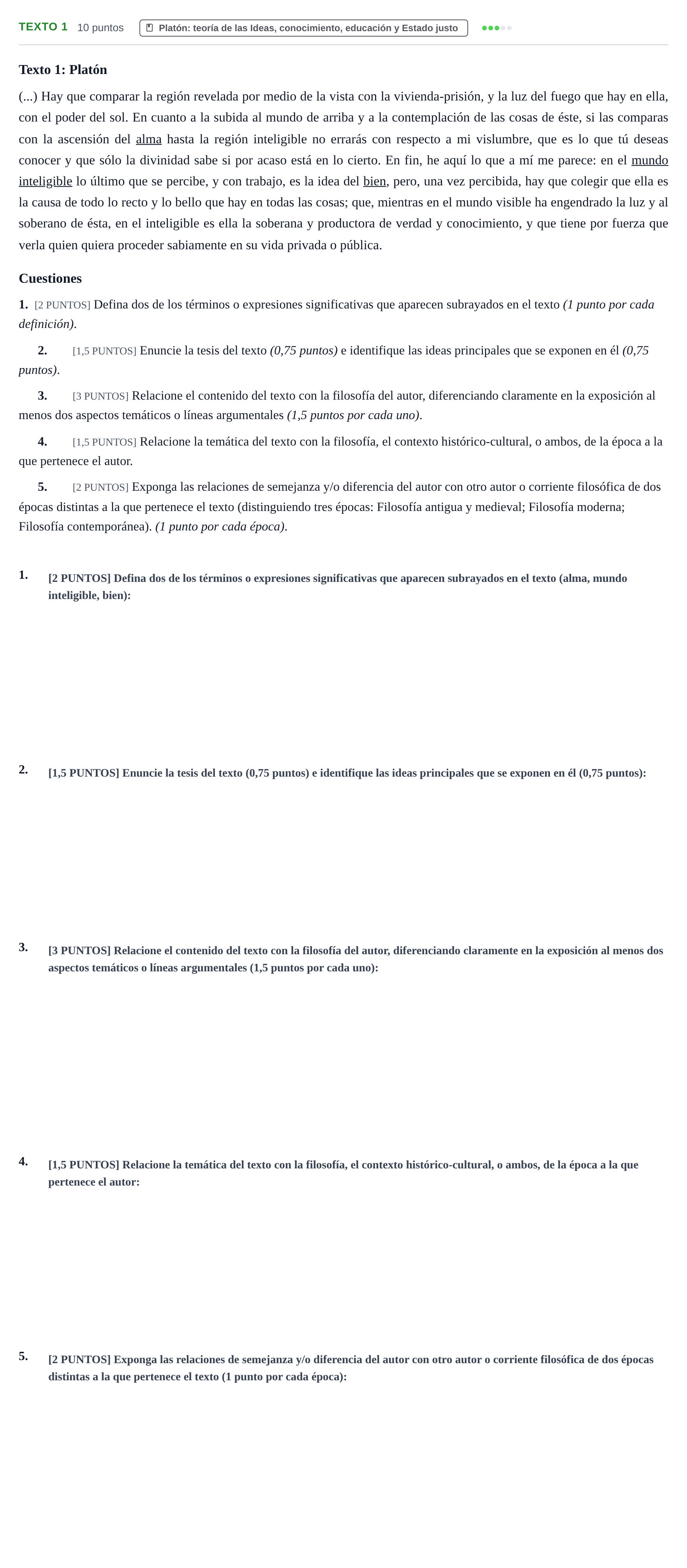 Enunciado: Ejercicio Texto 1 - Platón · Historia de la Filosofía PAU Cantabria Extraordinaria 2024