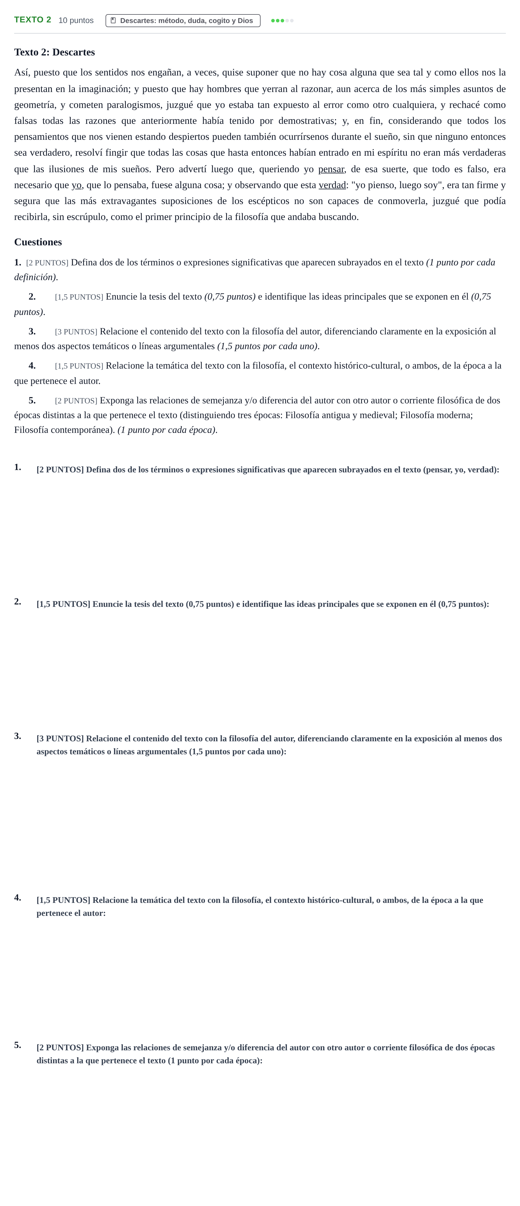 Enunciado: Ejercicio Texto 2 - Descartes · Historia de la Filosofía PAU Cantabria Extraordinaria 2024
