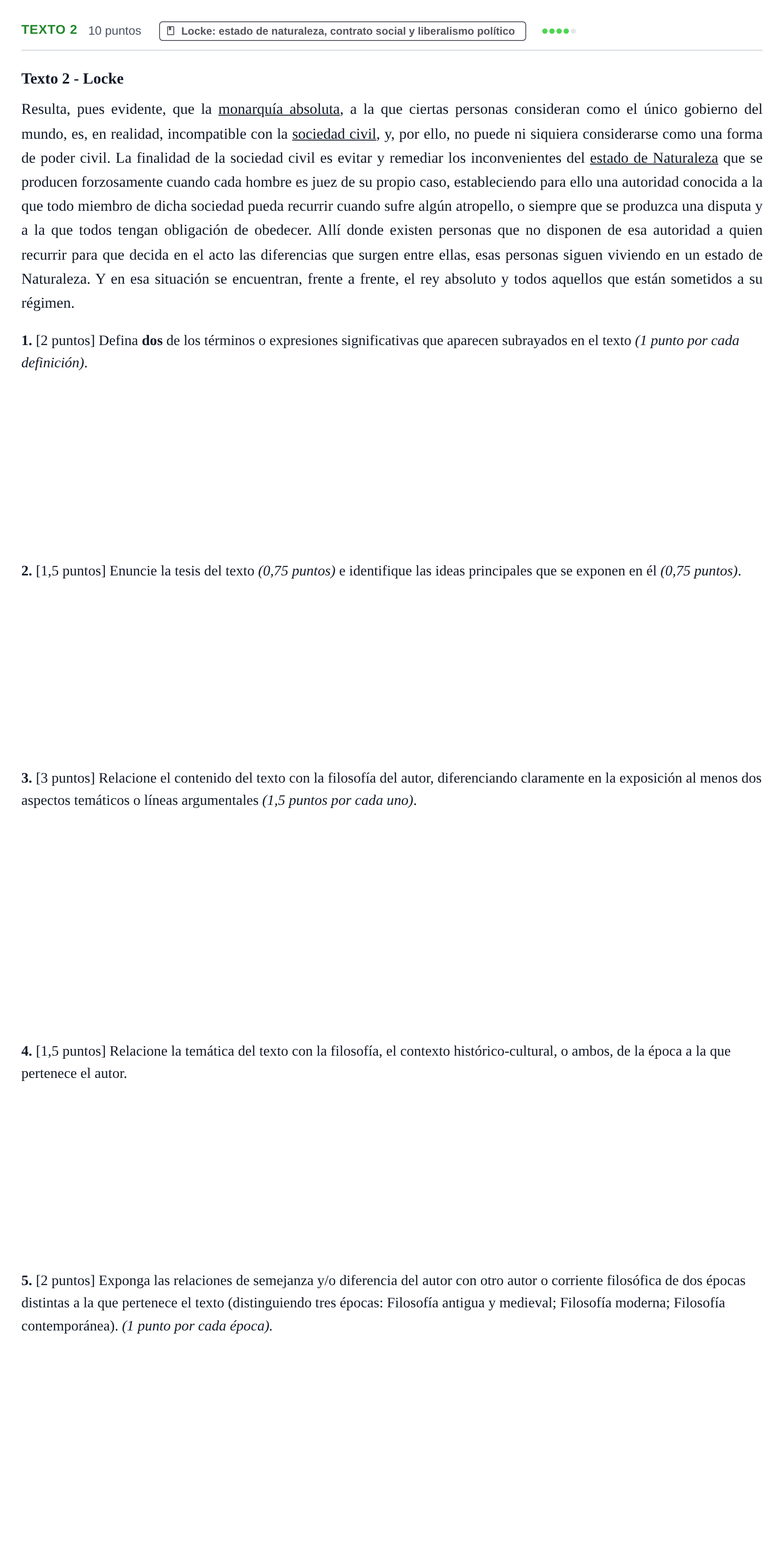 Enunciado: Ejercicio Texto 2 - Locke · Historia de la Filosofía PAU Cantabria Ordinaria 2024