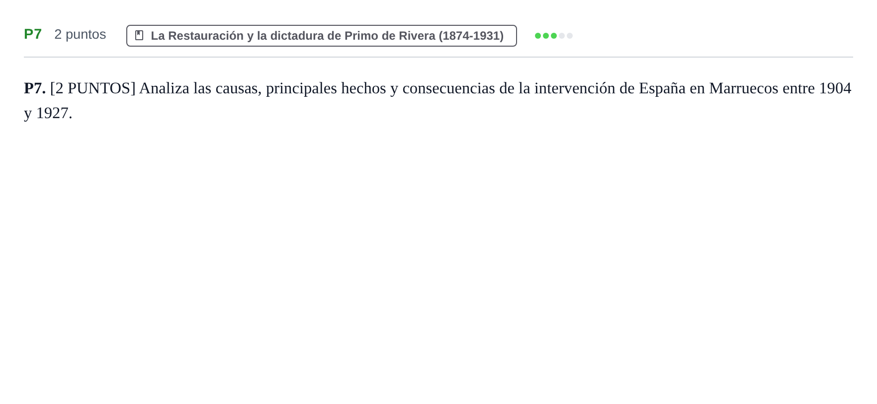 Enunciado: Ejercicio P7 · Historia de España PAU Cantabria Ordinaria 2024