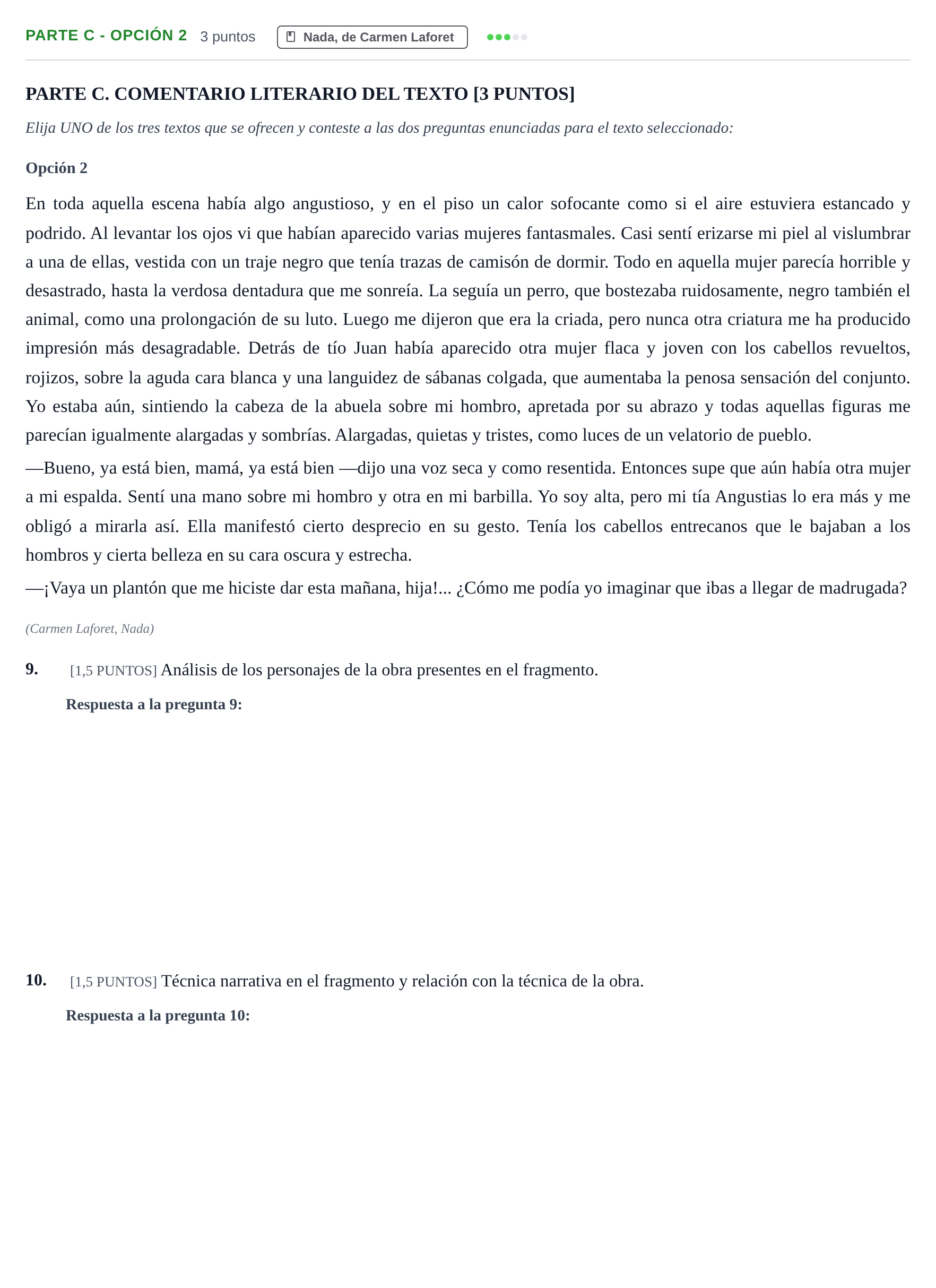 Enunciado: Ejercicio Parte C - Opción 2 · Lengua Castellana y Literatura II PAU Cantabria Extraordinaria 2024