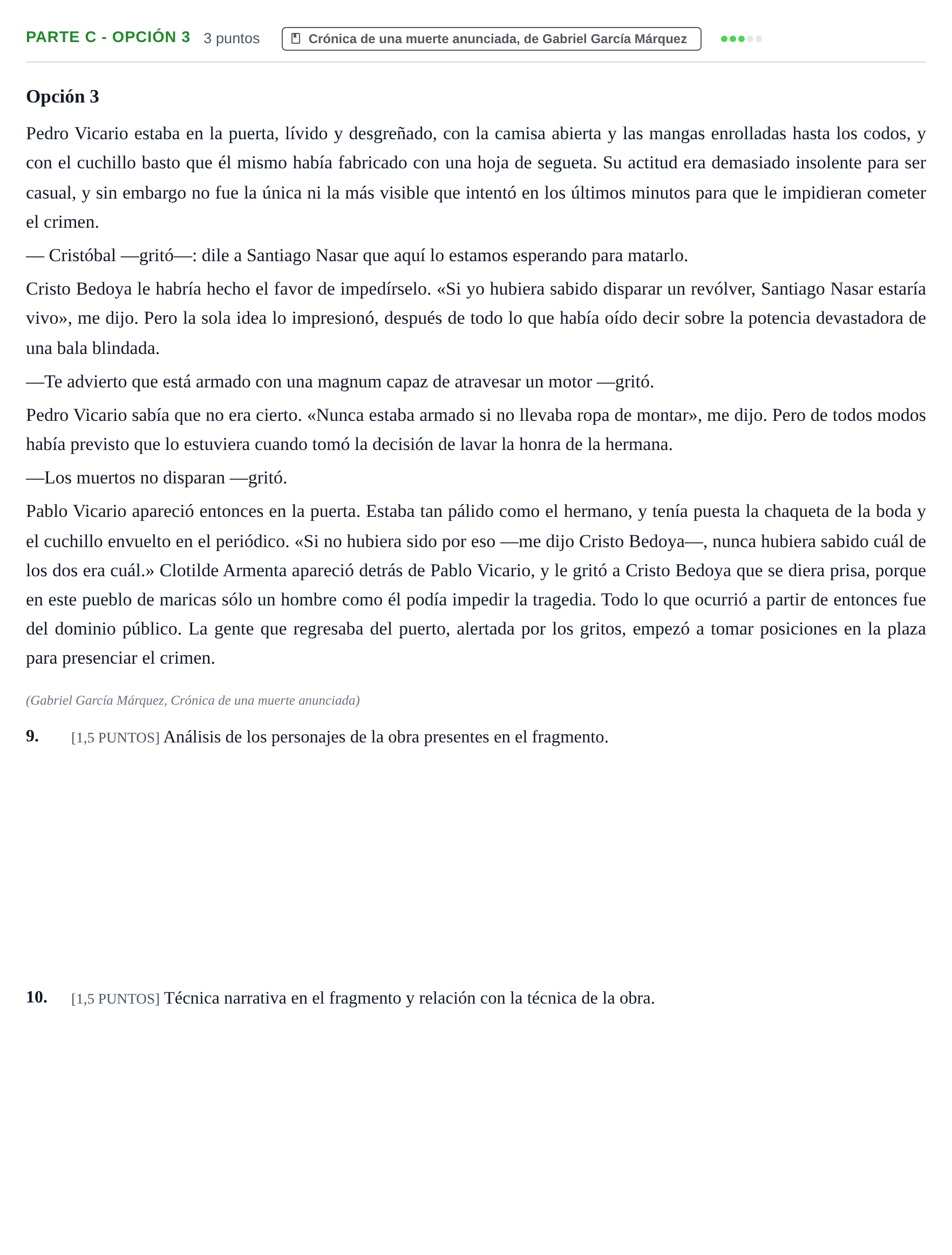 Enunciado: Ejercicio Parte C - Opción 3 · Lengua Castellana y Literatura II PAU Cantabria Extraordinaria 2024