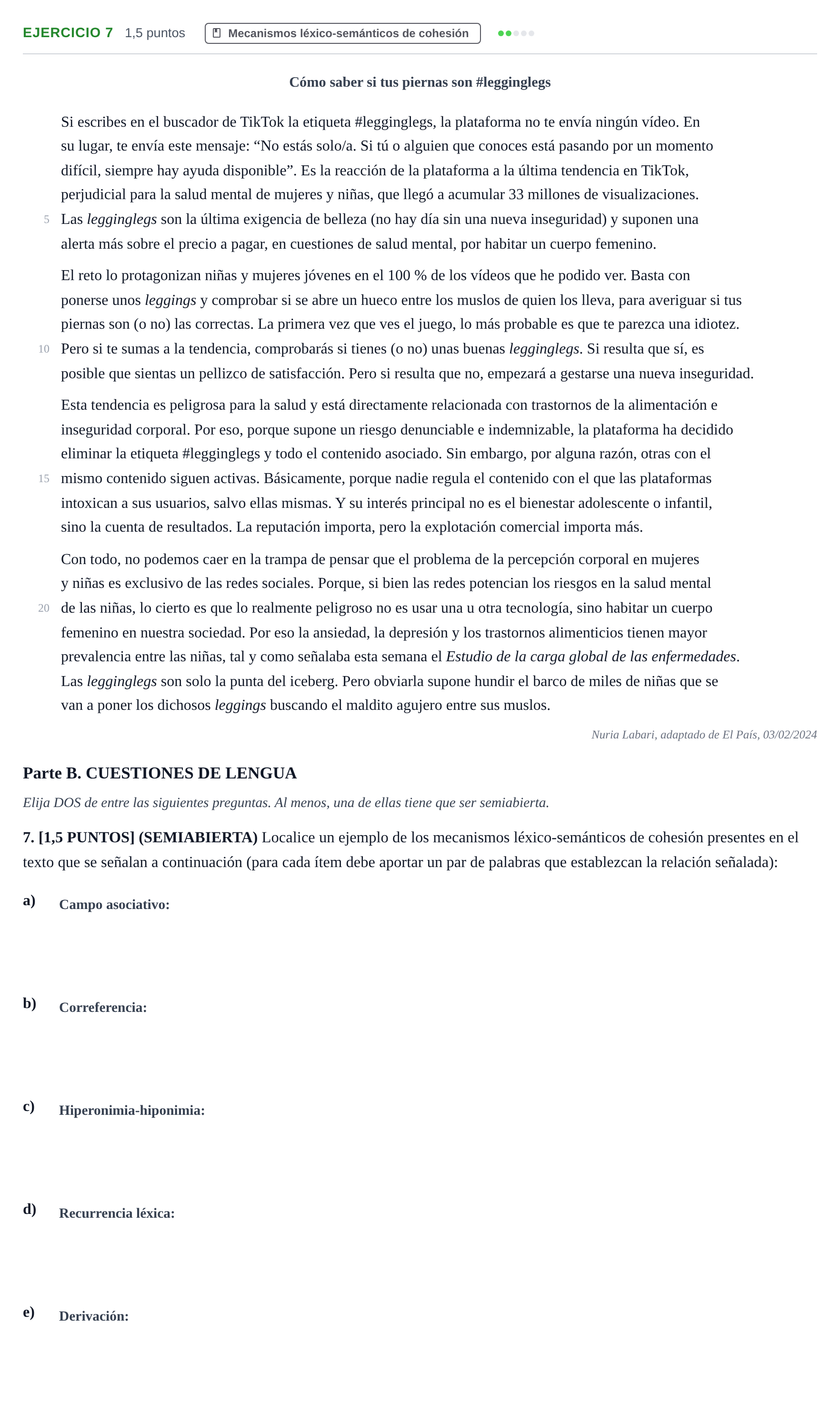 Enunciado: Problema 7 · Lengua Castellana y Literatura II PAU Cantabria Extraordinaria 2024