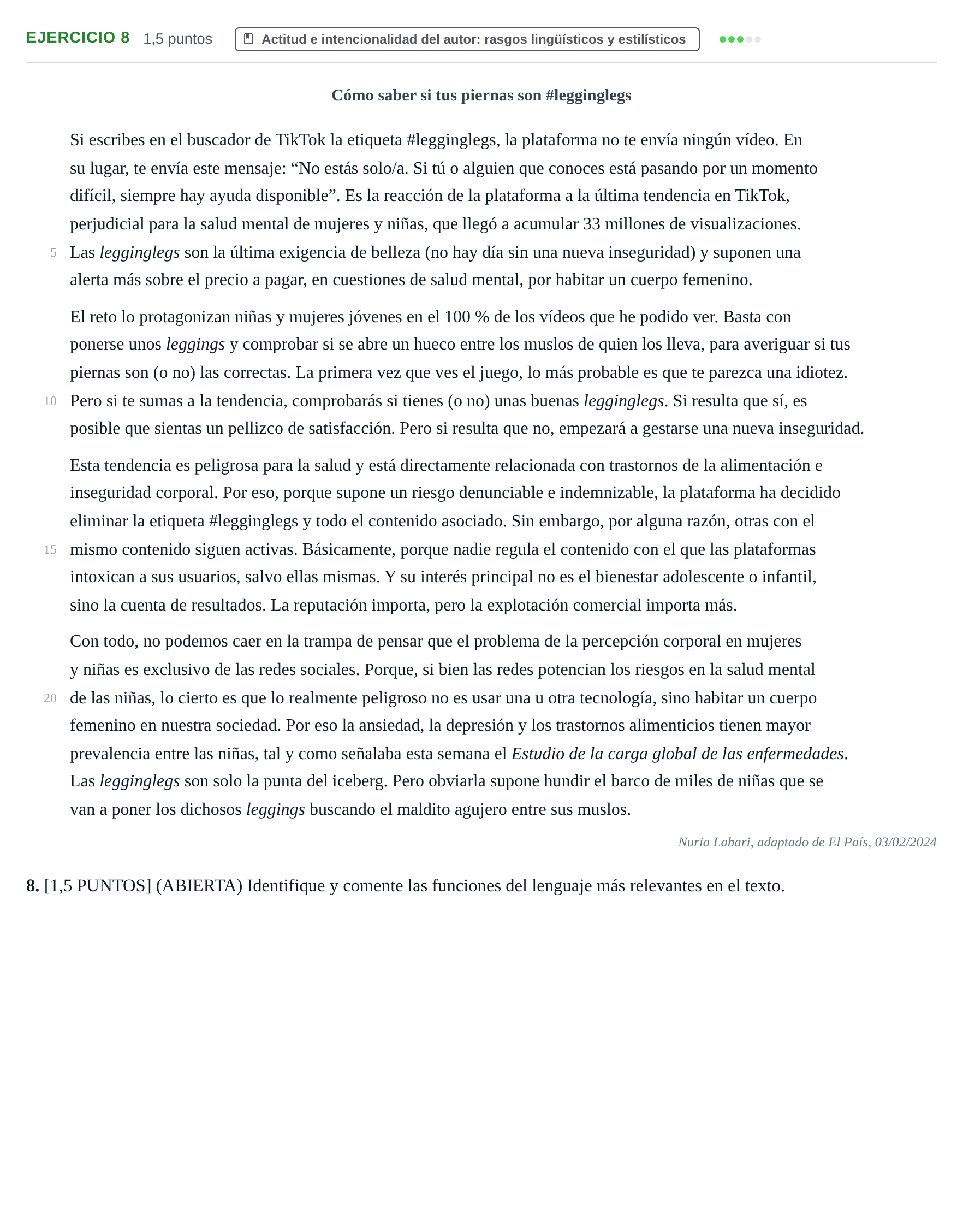 Enunciado: Problema 8 · Lengua Castellana y Literatura II PAU Cantabria Extraordinaria 2024