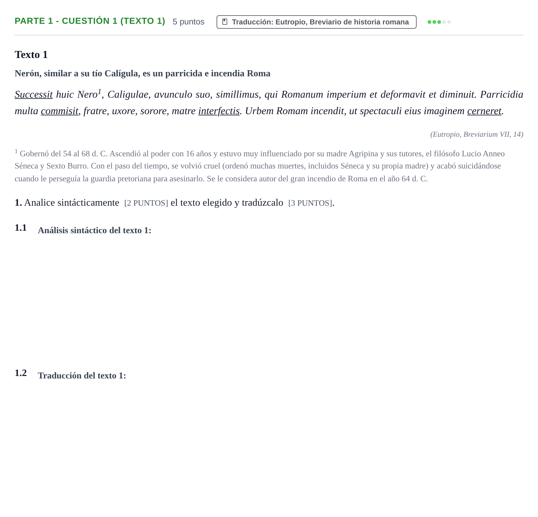 Enunciado: Ejercicio Parte 1 - Cuestión 1 (Texto 1) · Latín II PAU Cantabria Ordinaria 2024