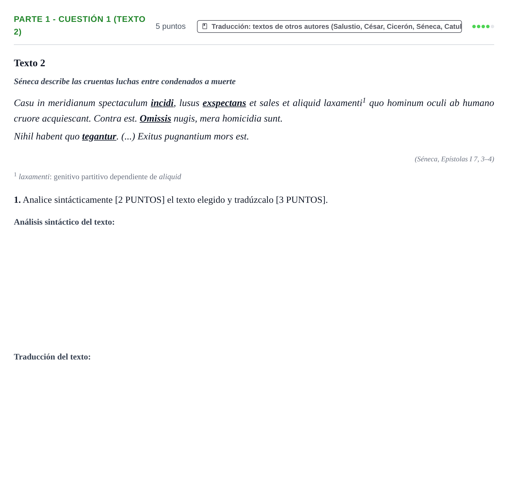 Enunciado: Ejercicio Parte 1 - Cuestión 1 (Texto 2) · Latín II PAU Cantabria Ordinaria 2024