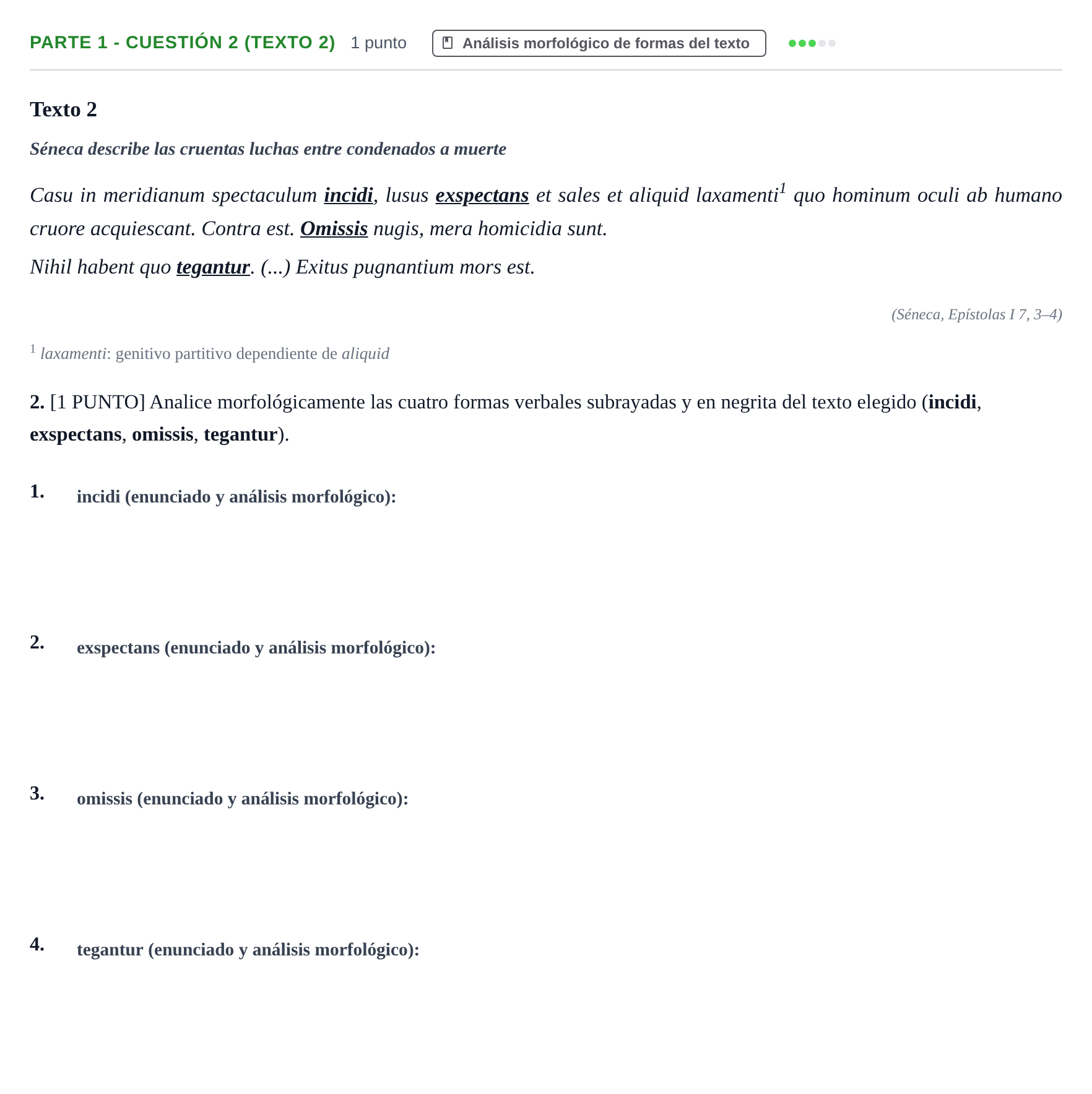 Enunciado: Ejercicio Parte 1 - Cuestión 2 (Texto 2) · Latín II PAU Cantabria Ordinaria 2024