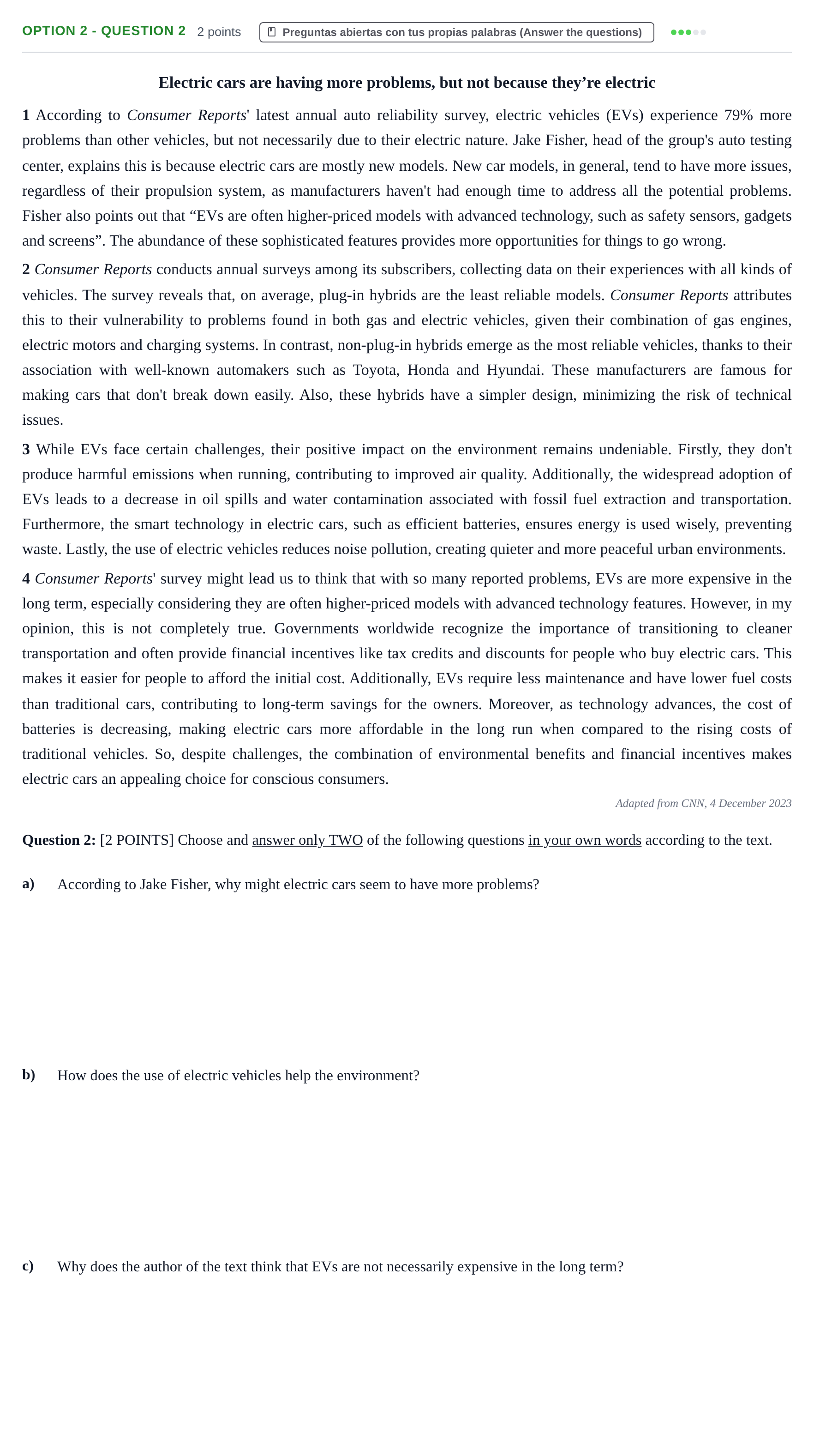 Enunciado: Ejercicio Option 2 - Question 2 · Inglés PAU Cantabria Extraordinaria 2024