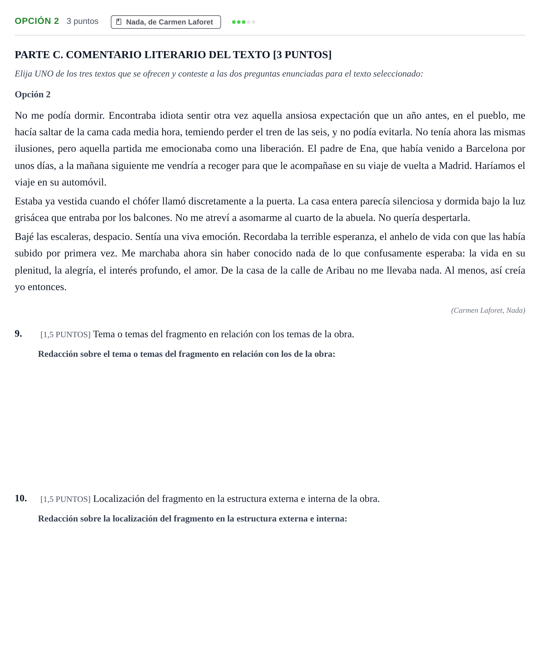 Enunciado: Opción 2 - Nada · Lengua Castellana y Literatura II PAU Cantabria Ordinaria 2024
