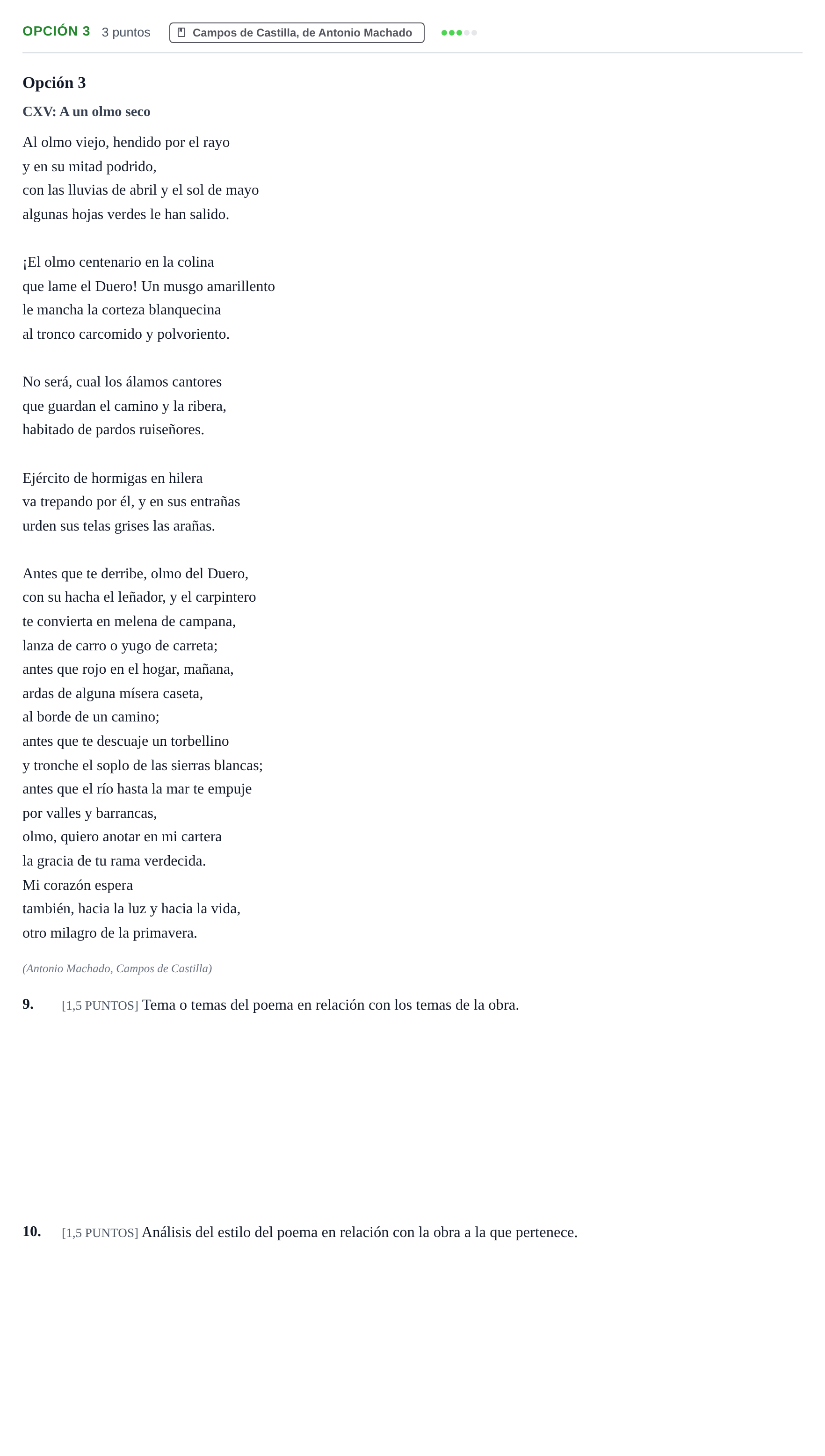 Enunciado: Opción 3 - Campos de Castilla · Lengua Castellana y Literatura II PAU Cantabria Ordinaria 2024