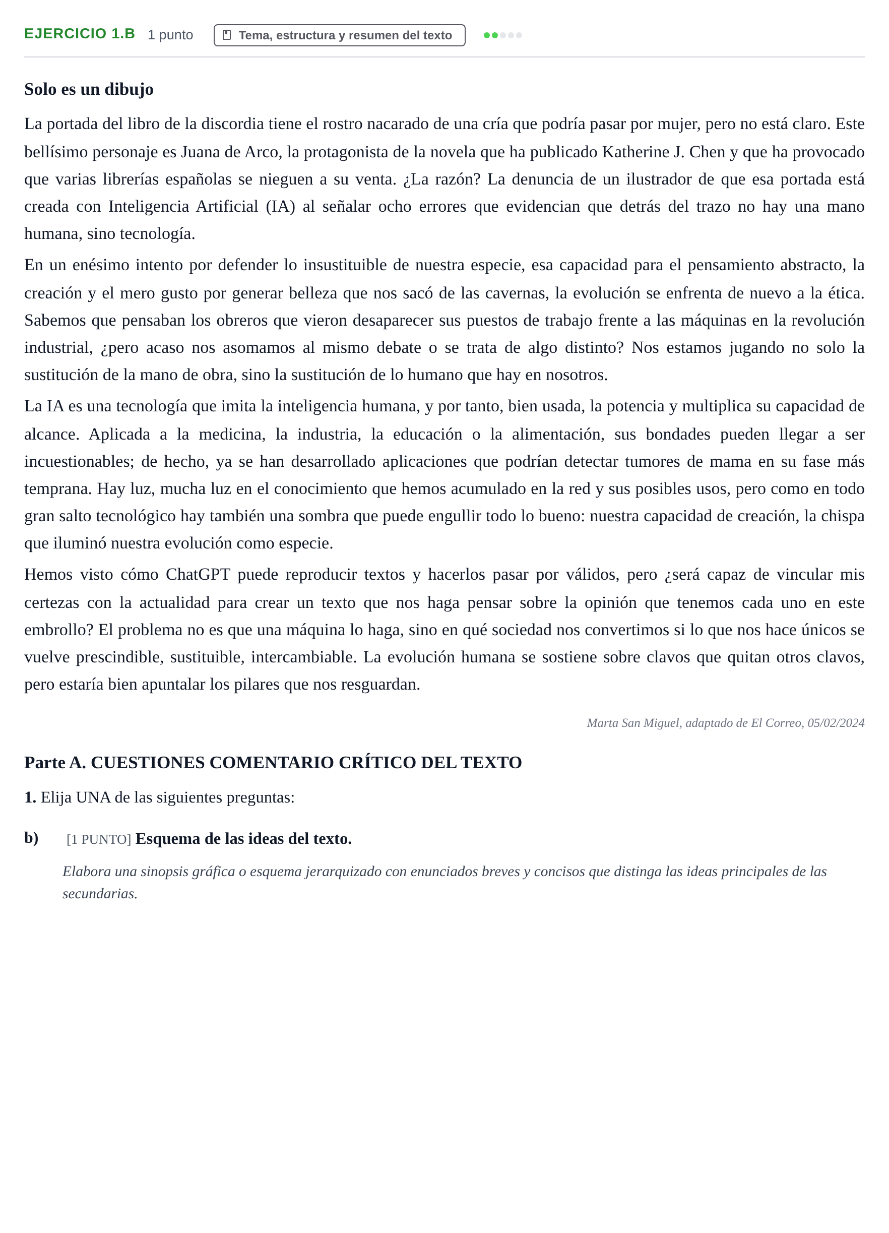 Enunciado: Ejercicio 1.b · Lengua Castellana y Literatura II PAU Cantabria Ordinaria 2024