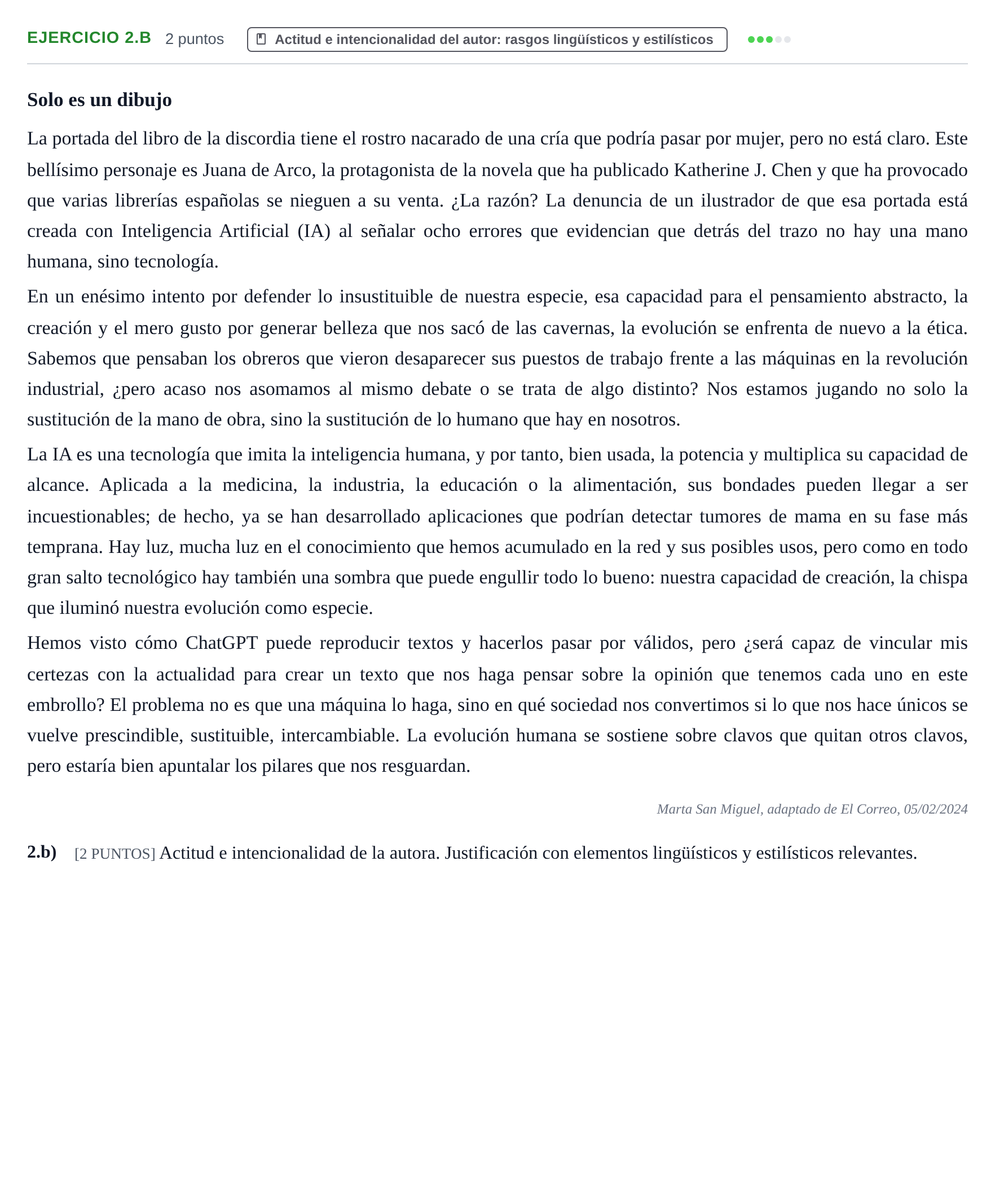 Enunciado: Ejercicio 2.b · Lengua Castellana y Literatura II PAU Cantabria Ordinaria 2024