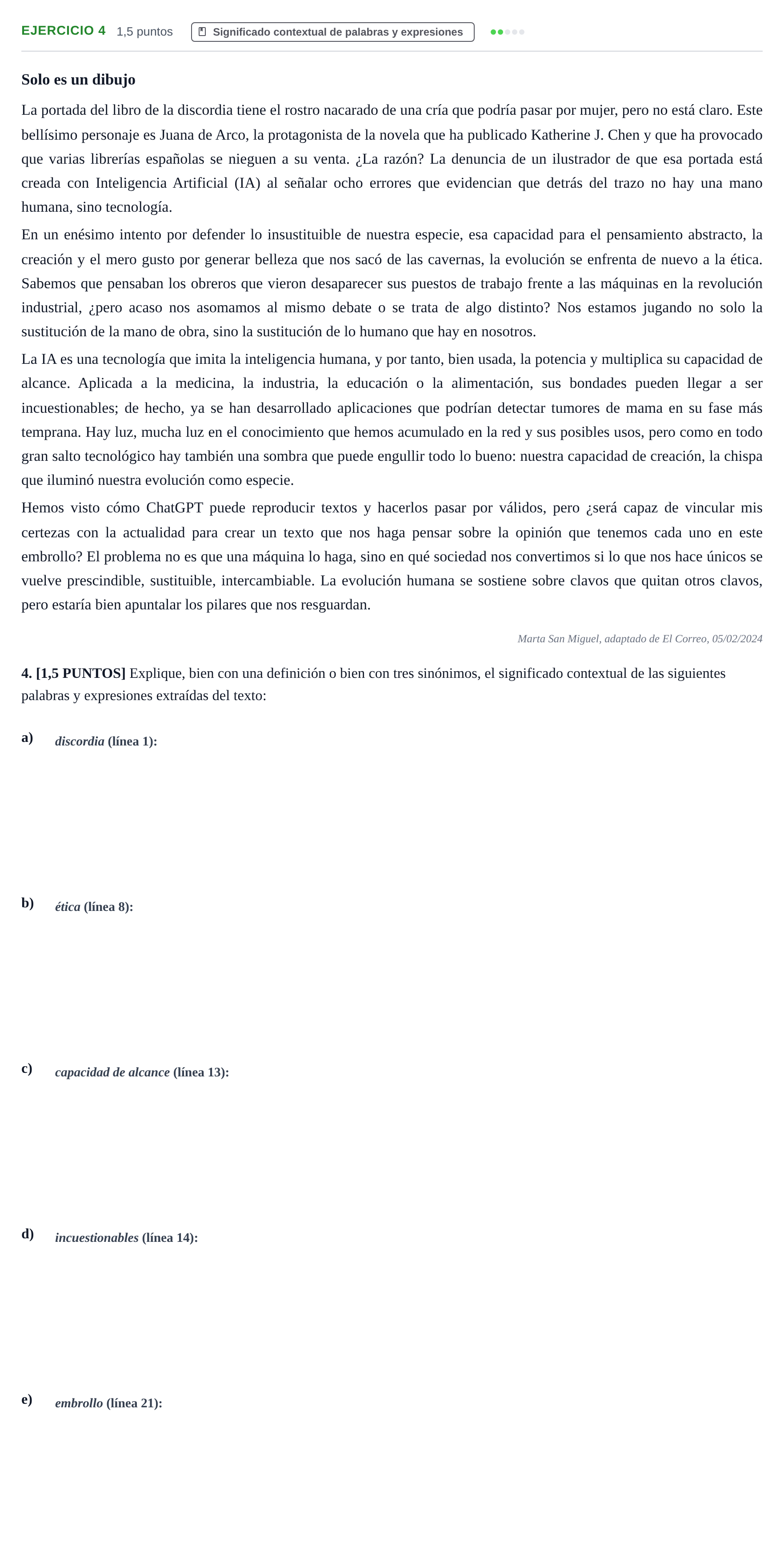 Enunciado: Problema 4 · Lengua Castellana y Literatura II PAU Cantabria Ordinaria 2024