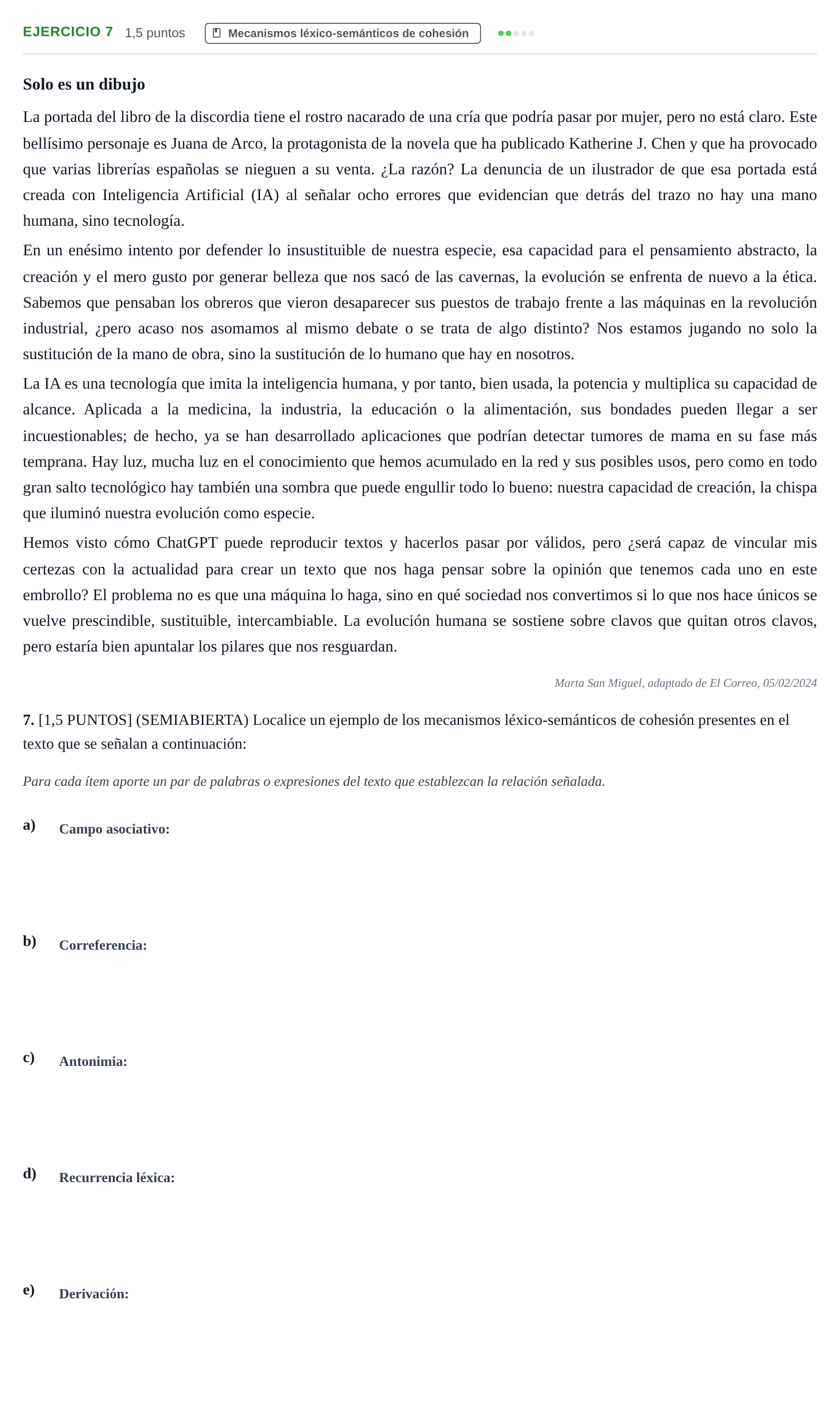 Enunciado: Problema 7 · Lengua Castellana y Literatura II PAU Cantabria Ordinaria 2024